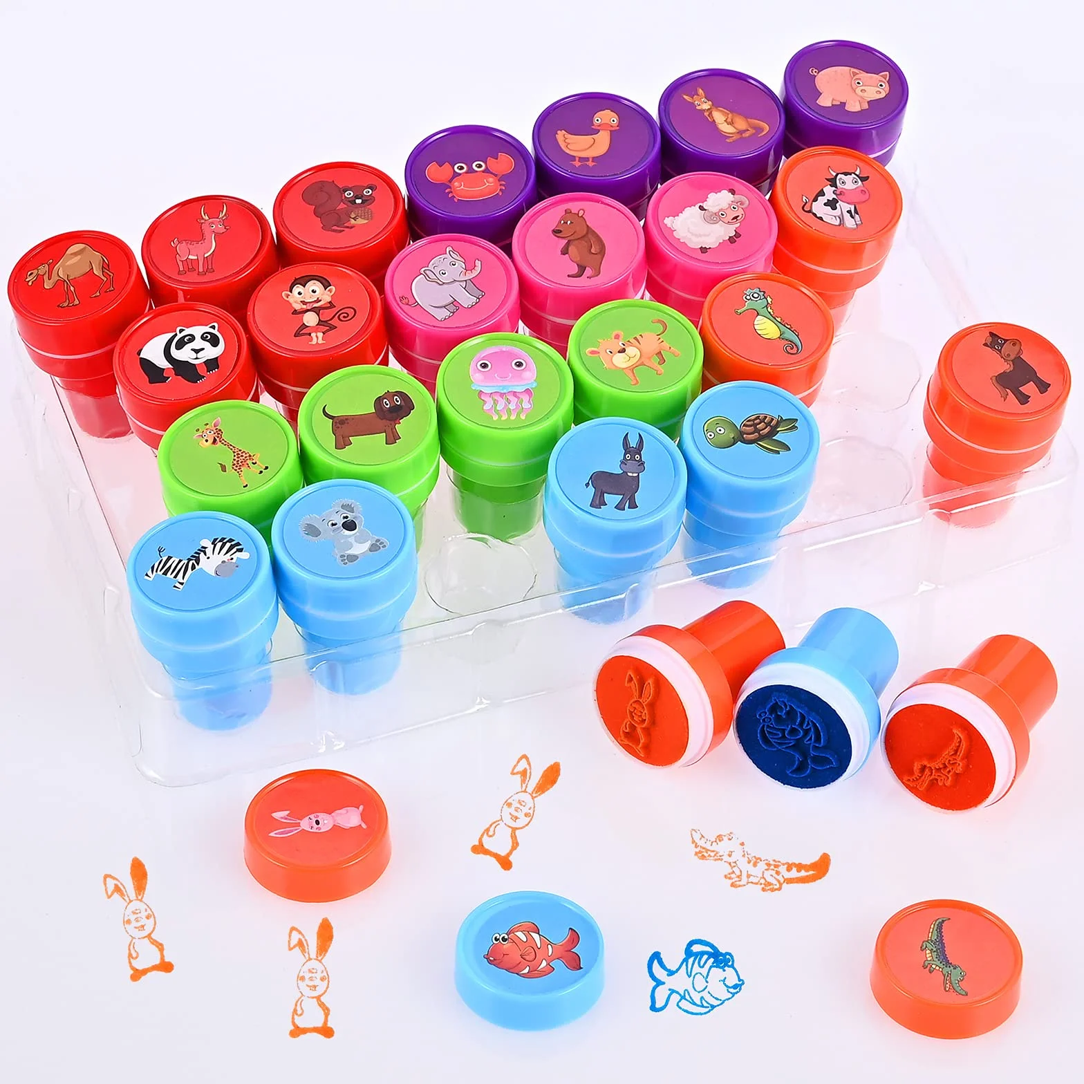 Faburo Sellos Infantiles 26 Pcs, Regalos Cumpleaños Niños Colegio y Detalles Cumpleaños Niños, Sellos Juguetes Niño y Niña 2 3 4 5 6 Años, Regalo Niño y Niña para Manualidades Niños sobre Papel