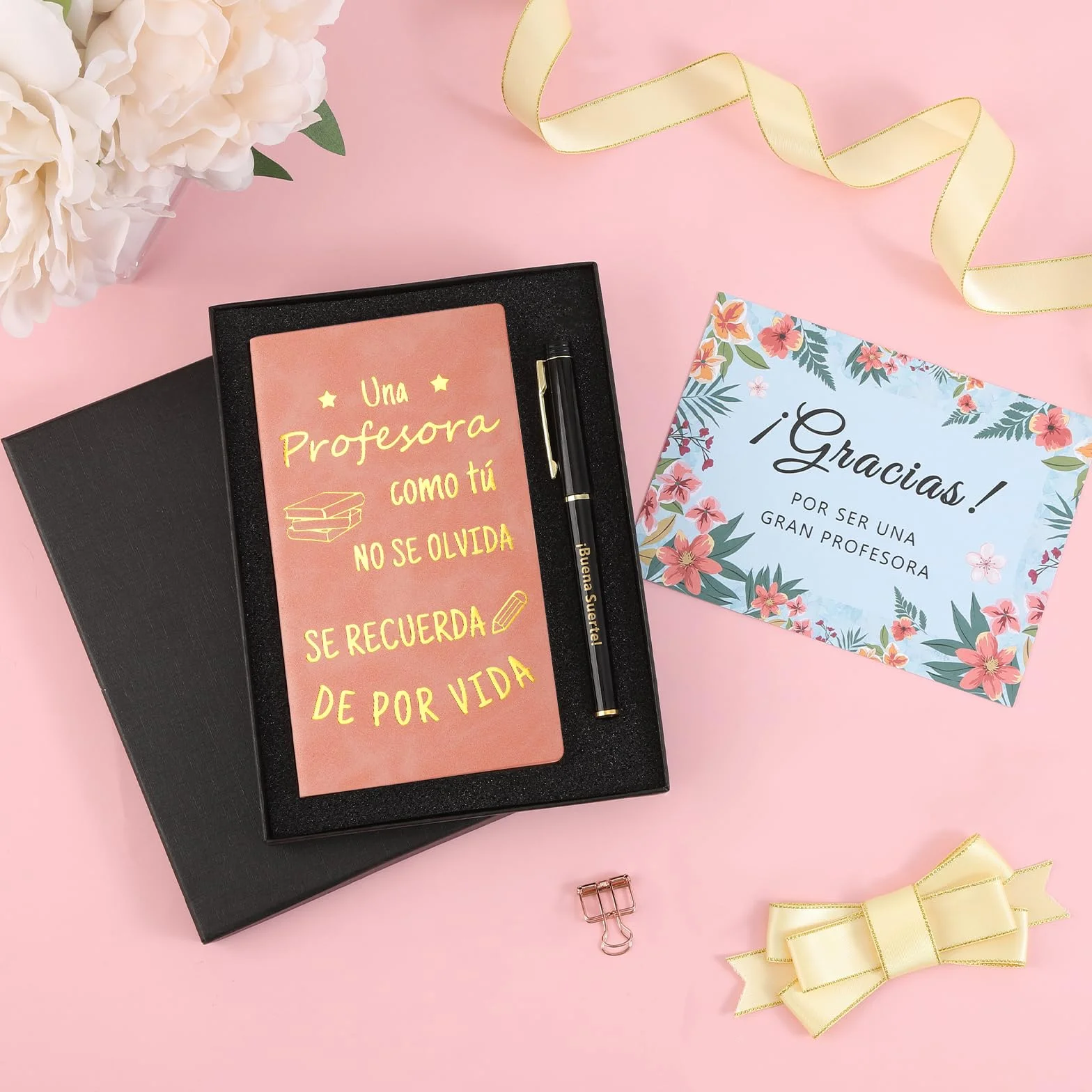 Echehi Regalo Profesora Infantil, con Cuaderno Profesora, Pluma de la Suerte, Tarjeta y Caja de Regalo, Regalos Originales Para Profesoras