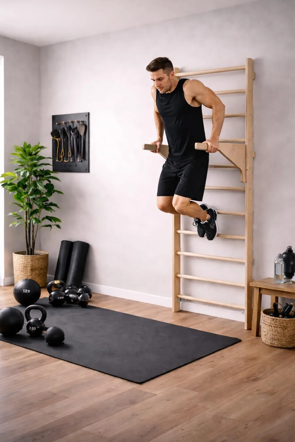 MAMOI Pared de Escalada de Madera con Barra de dominadas 230 cm, Dispositivo de Fitness Multifuncional