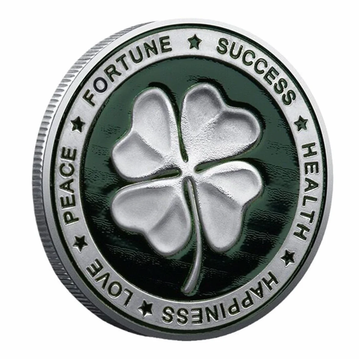 Good Luck Buena Suerte Moneda de la Suerte con Trébol de Cuatro Hojas y Elefante y Símbolos de la Suerte Moneda Conmemorativa