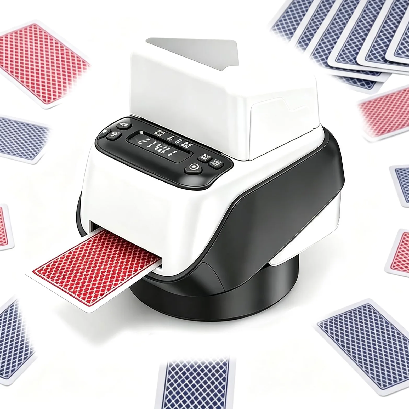 Máquina automática repartidora de Cartas, Mezclador y Distribuidor Cartas | Máquina de Repartir Cartas Giratoria 360° para 2-8 Jugadores, Recargable USB Tipo-C, Sostiene Hasta 4 Barajas