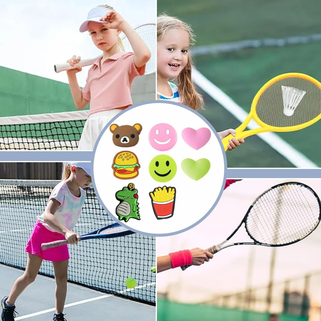 Amortiguadores de silicona para raqueta de tenis, forma de corazón hamburguesa y papas fritas, bádminton