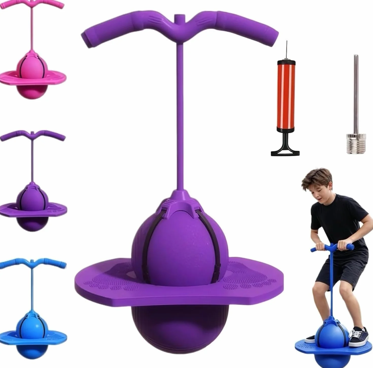 STOAT Balón de Salto Equilibrado para Niños, Pelota Pogo con Mango, Antideslizante, Juguete Deportivo para Casa, Jardín, Juego y Ejercicio Físico (Violeta)