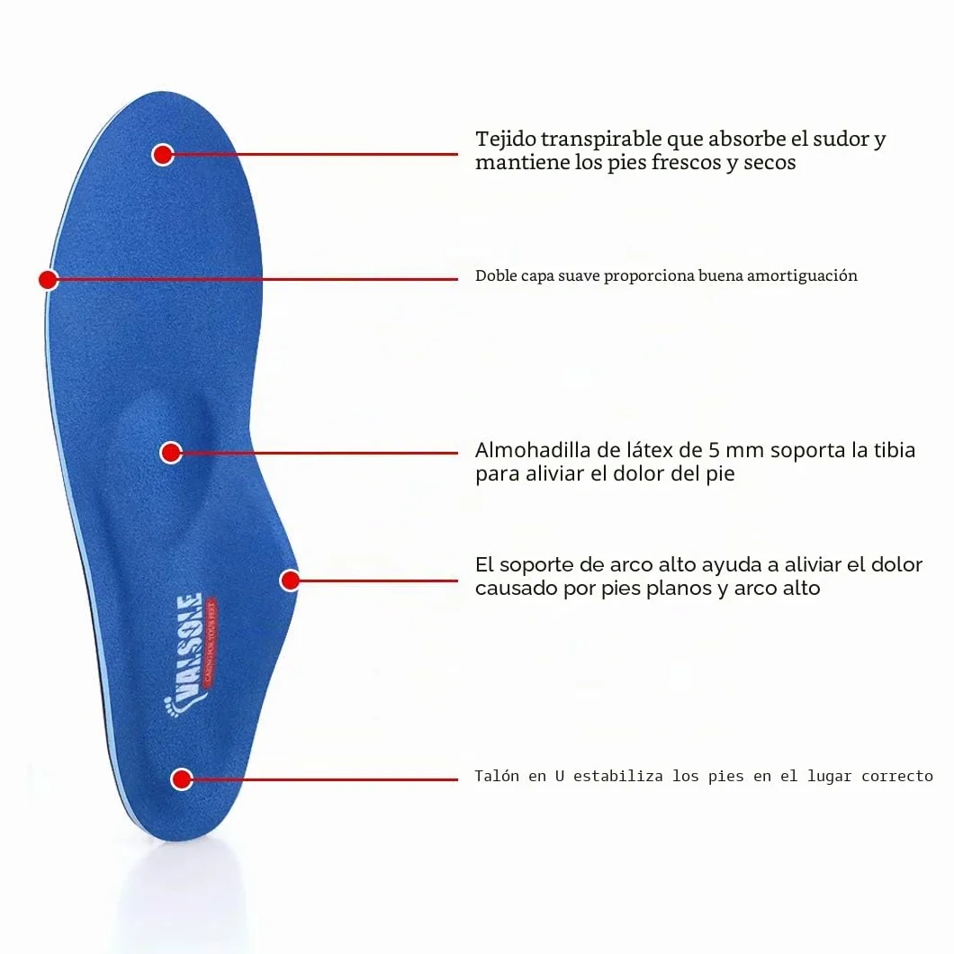 VALSOLE Plantillas Ortopédicas soportes de arco y talones la absorción de choque- para el dolor de talón, pie plano, Fascitis Plantar, dolor de rodilla y espalda