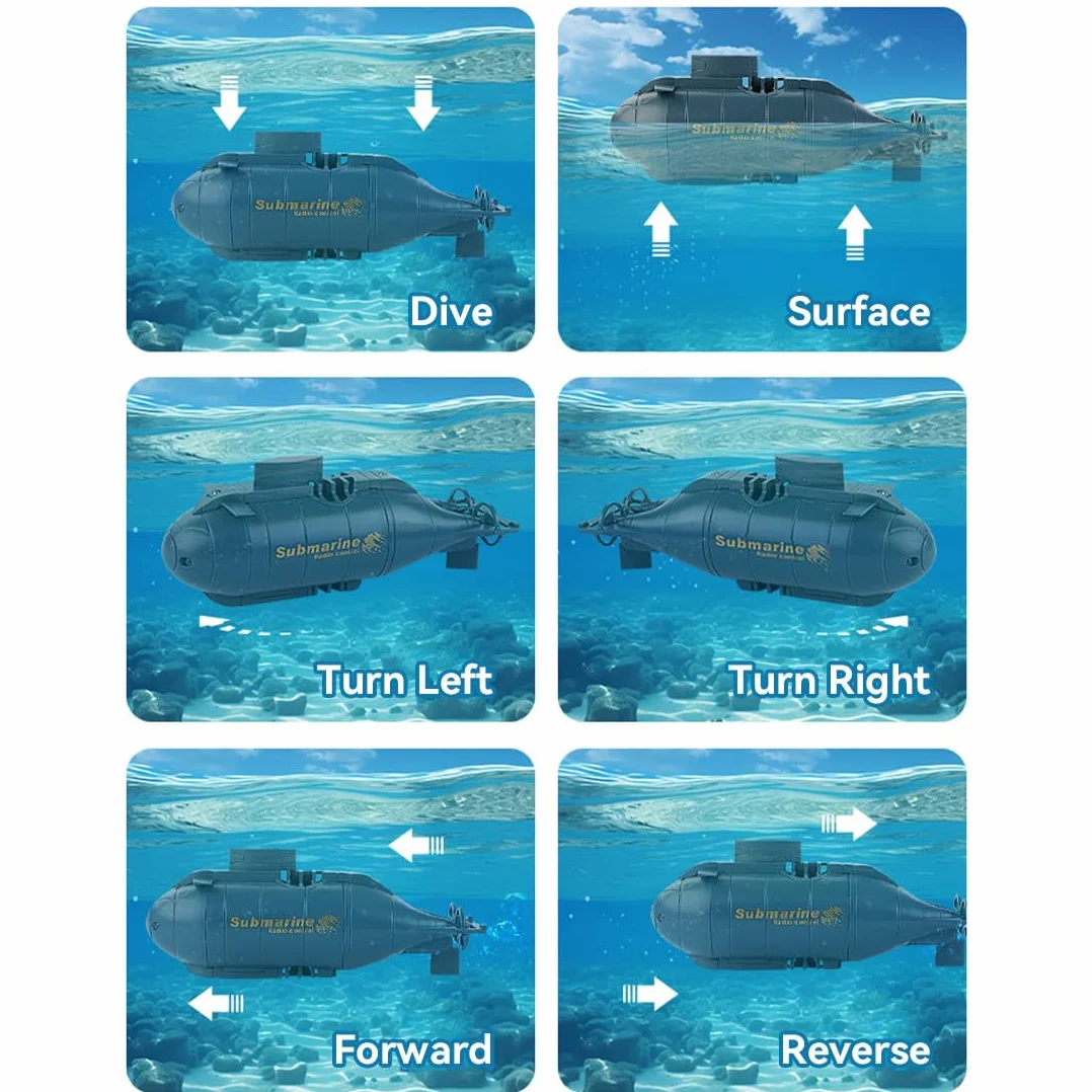Mini submarino RC para adultos, control remoto de 6 canales, impermeable, barco de buceo para piscinas, bañeras, parques acuáticos, regalos de verano
