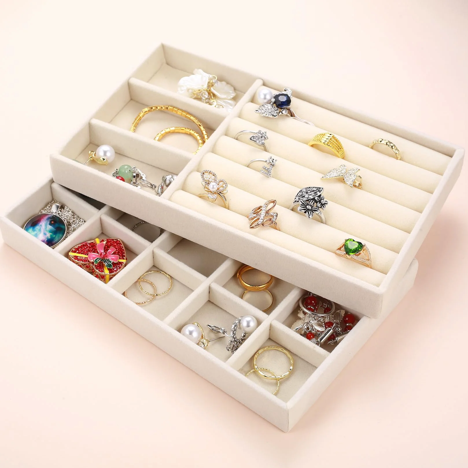 4 unidades de almacenamiento para joyas, cajón apilable, organizador de joyería, para cajones, pulseras, anillos, pendientes, tocador