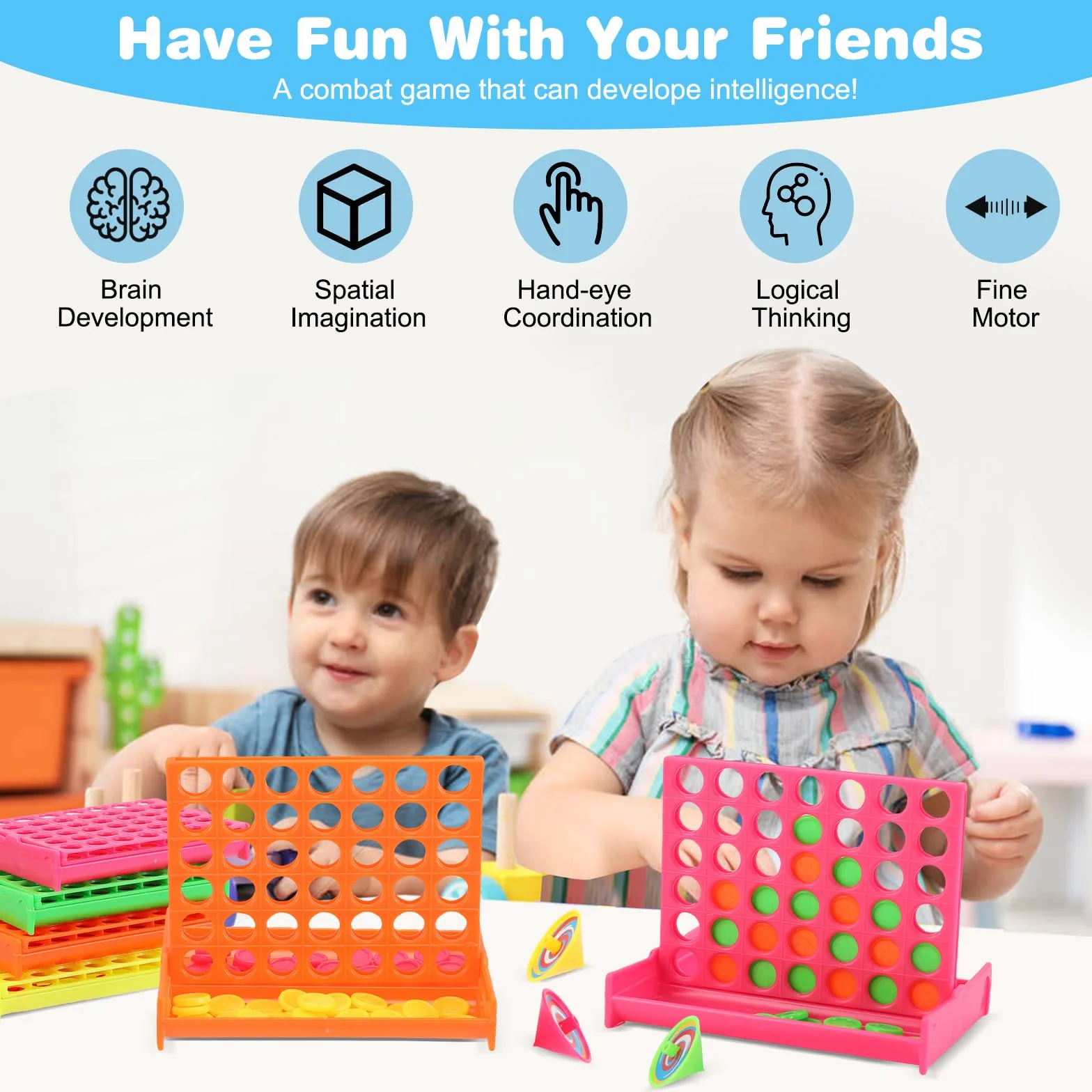 24PCS Conecta 4 Mini Juego de Mesa 4 en Raya Cuatro en Raya Niños Lembranças Aniversario Infantil Detalles Cumpleaños Regalo + 12 Peonza Comunion Fiesta Colegio Relleno Piñatas Regalitos Invitados