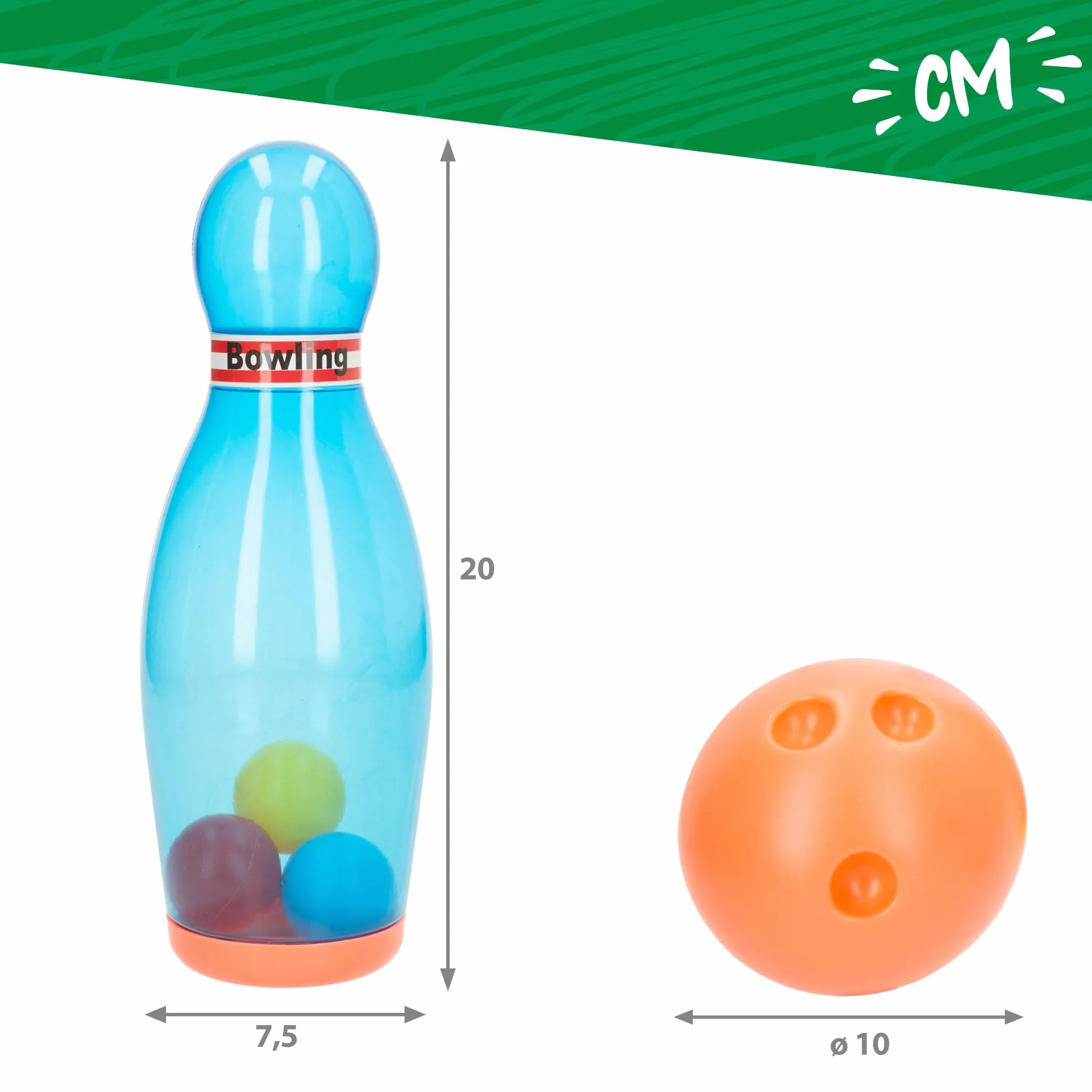 ColorBaby Fun Area! Juego de Bolos, Bolo 7,5x21 cm, Pelota de Ø10 cm, Juegos para niños Exterior, Juguete Infantil niño, Juego Entrenamiento, Juguetes Verano, A Partir de 3 años (47688)