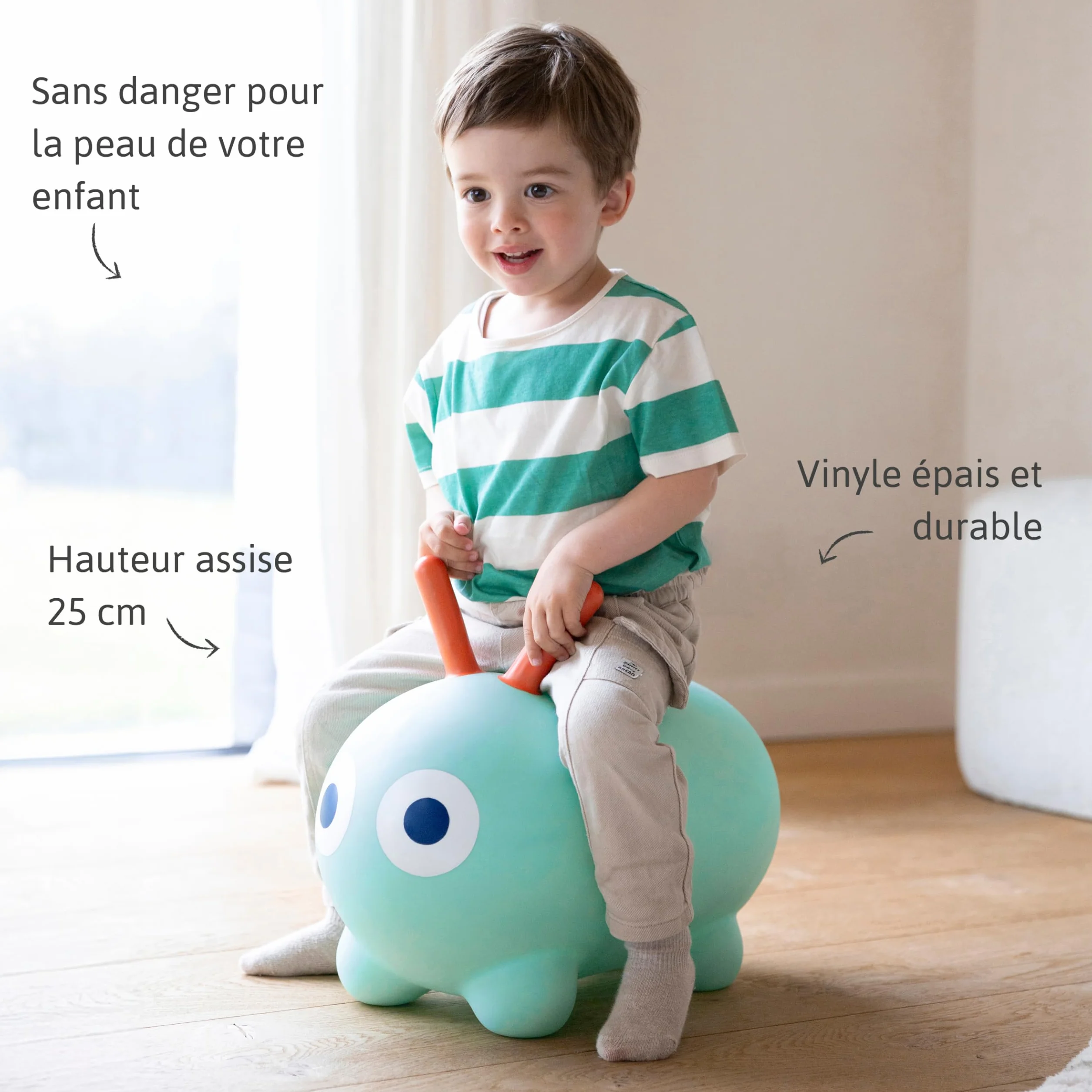 QUUT – Skippi Animal Sauteur – Juguete inflable – interior y exterior – Bomba incluida – 35 x 46 cm – Regalo – Diseño – a partir de 12 meses (verde menta)