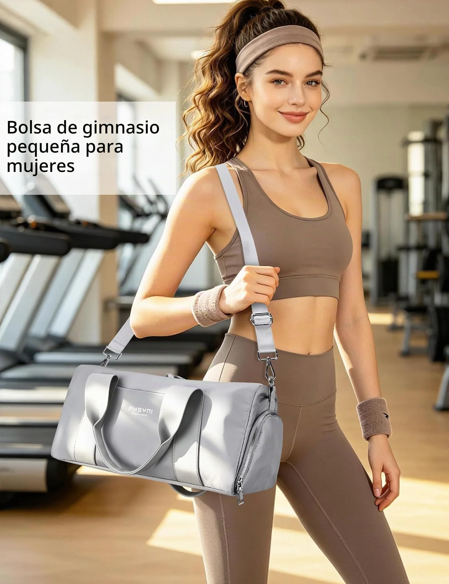 Bolsa de Deporte Pequeña para Mujeres, Niñas y Niños, Fitness, Entrenamiento, Baile, Ballet, Natación con Zapatero Independiente y Bolsillo Impermeable, Gris, 40x19x20 cm, 15L