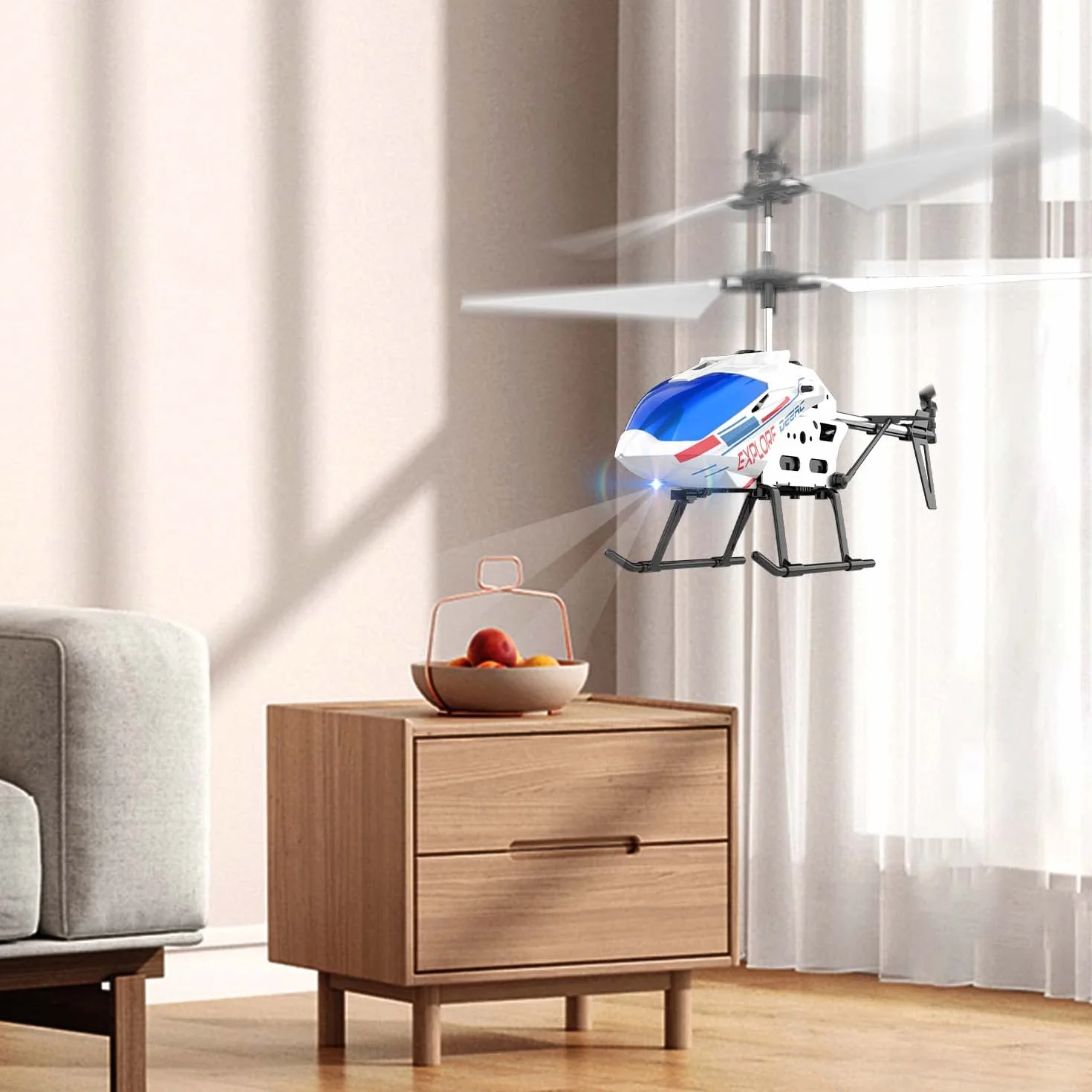 DEERC DE28 Helicóptero de Control Remoto para Principiantes, helicóptero RC de Interior con iluminación LED, helicóptero RC, 3,5 HP con función de giroscopio, Regalo para niños de 12 años en adelante