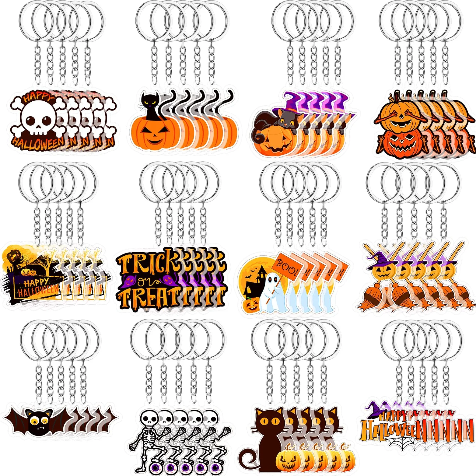 Kigeli 60 llaveros de Halloween, accesorios de Halloween, llavero acrílico de Halloween a granel, llavero colgante para hombres y mujeres, llaveros y llaveros para Halloween, joyería de regalo,