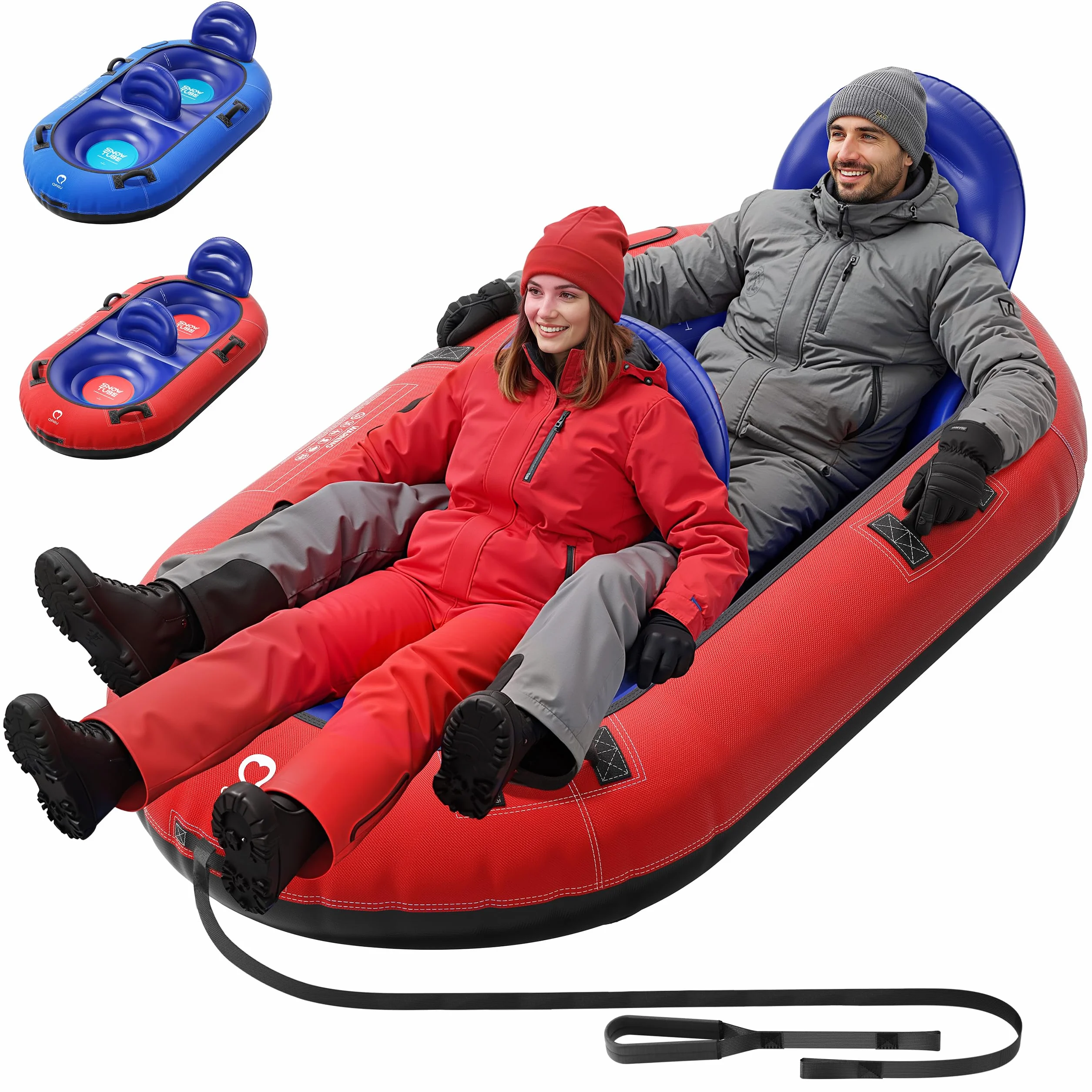 Tubo de nieve inflable para 2 personas con respaldos dobles y cuerda de remolque