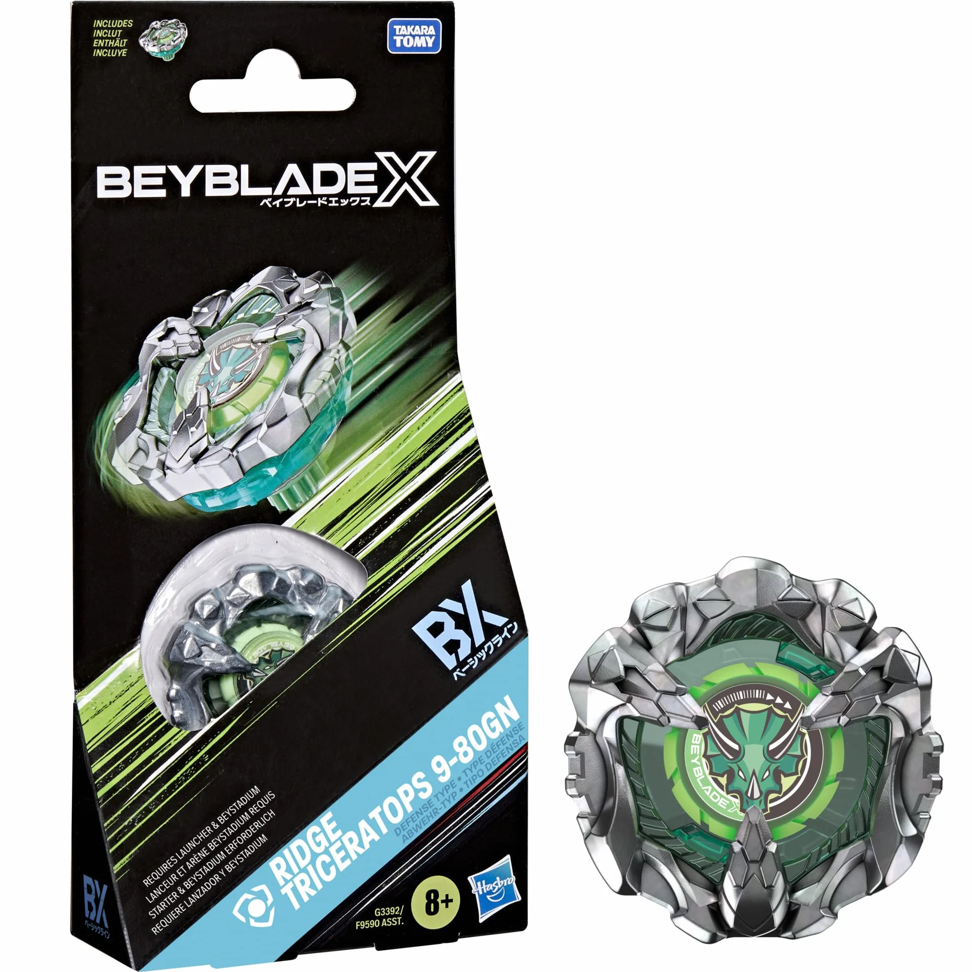 Beyblade X Ridge Triceratops 9-80GN Kit de Refuerzo Takara Tomy Tipo Defensa Juguete Tope Batalla 8+