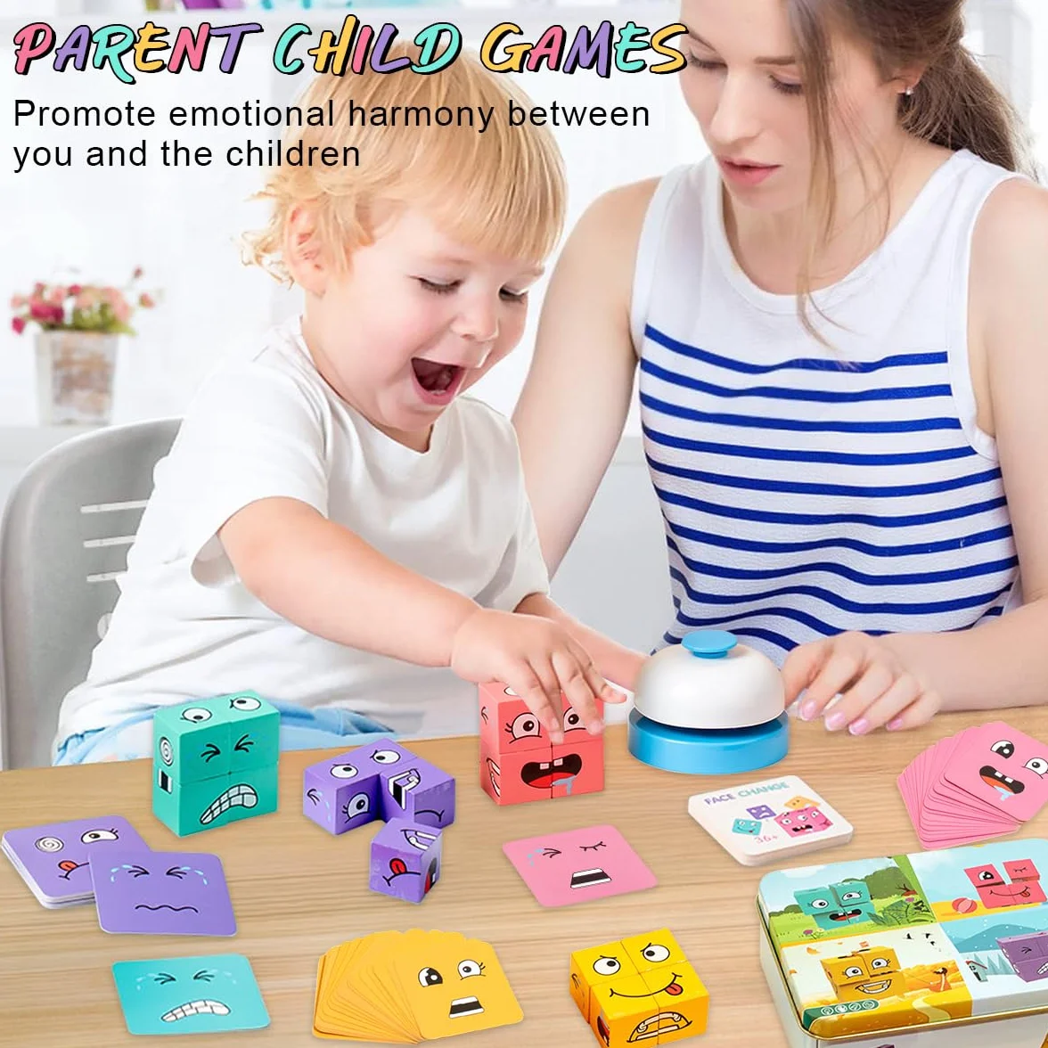 Cubo de Que Cambia la Cara, Juguete de Rompecabezas Montessori, Rompecabezas de Cubo de de Madera, Juego de 3D para niños de 3 años en adelante (con Campana)