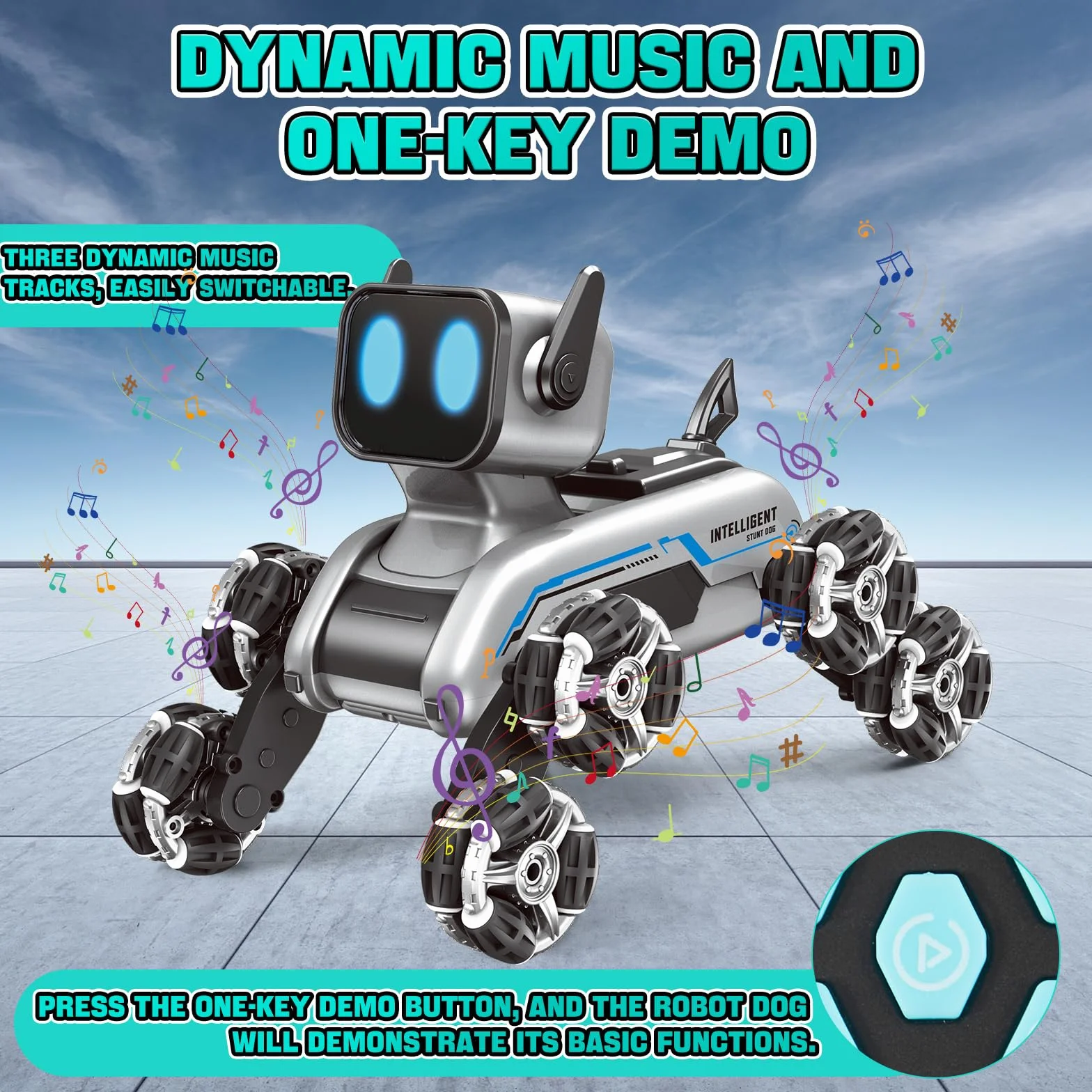 Robot Perro de Juguete con Control Remoto, Coche RC 8WD con Detección de Gestos, Música y Luces, Niños de 6 7 8 9 10 11 12 Años