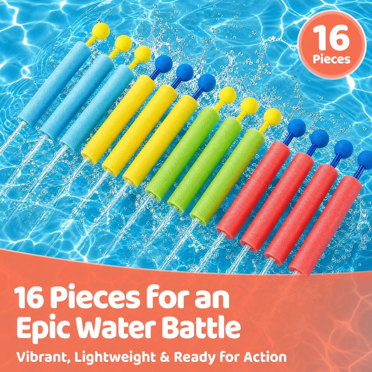 Pistolas de Agua de Espuma para Niños, Pack de 16 Mini Juguetes Acuáticos, Juguetes de Piscina para Niños y Niñas, Juguetes de Verano para Playa, Jardín y Fiesta Infantil