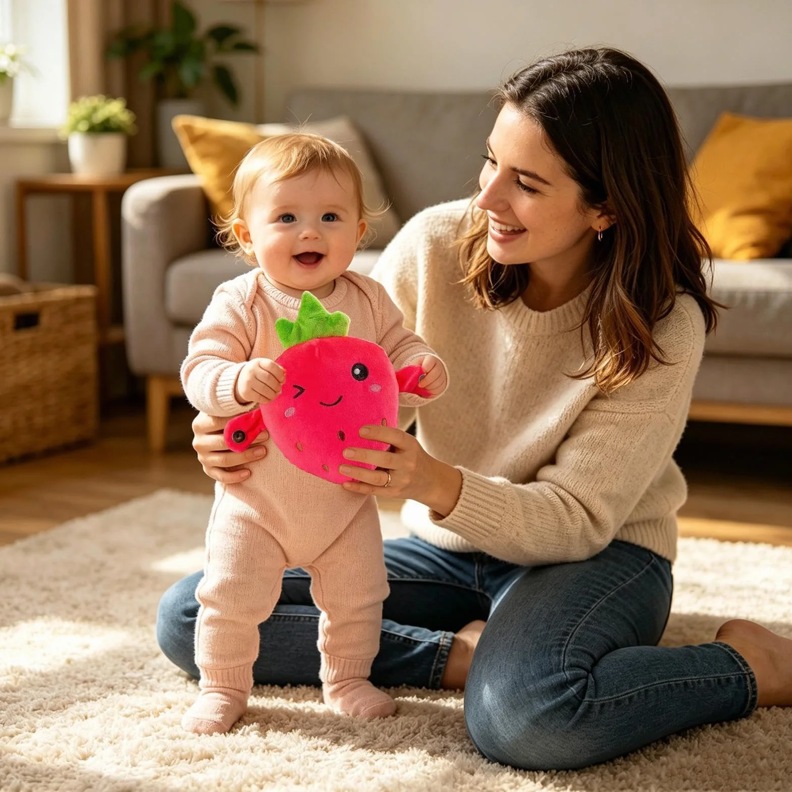 Genérico Peluche Interactivo Musical Fresa, Lindos Juguetes Sensoriales Musicales Fresa, Peluches Interactivo Fresas con Sonidos, Juguetes Peluche Sensor Táctil Música Fresas, para Niñas & Niños