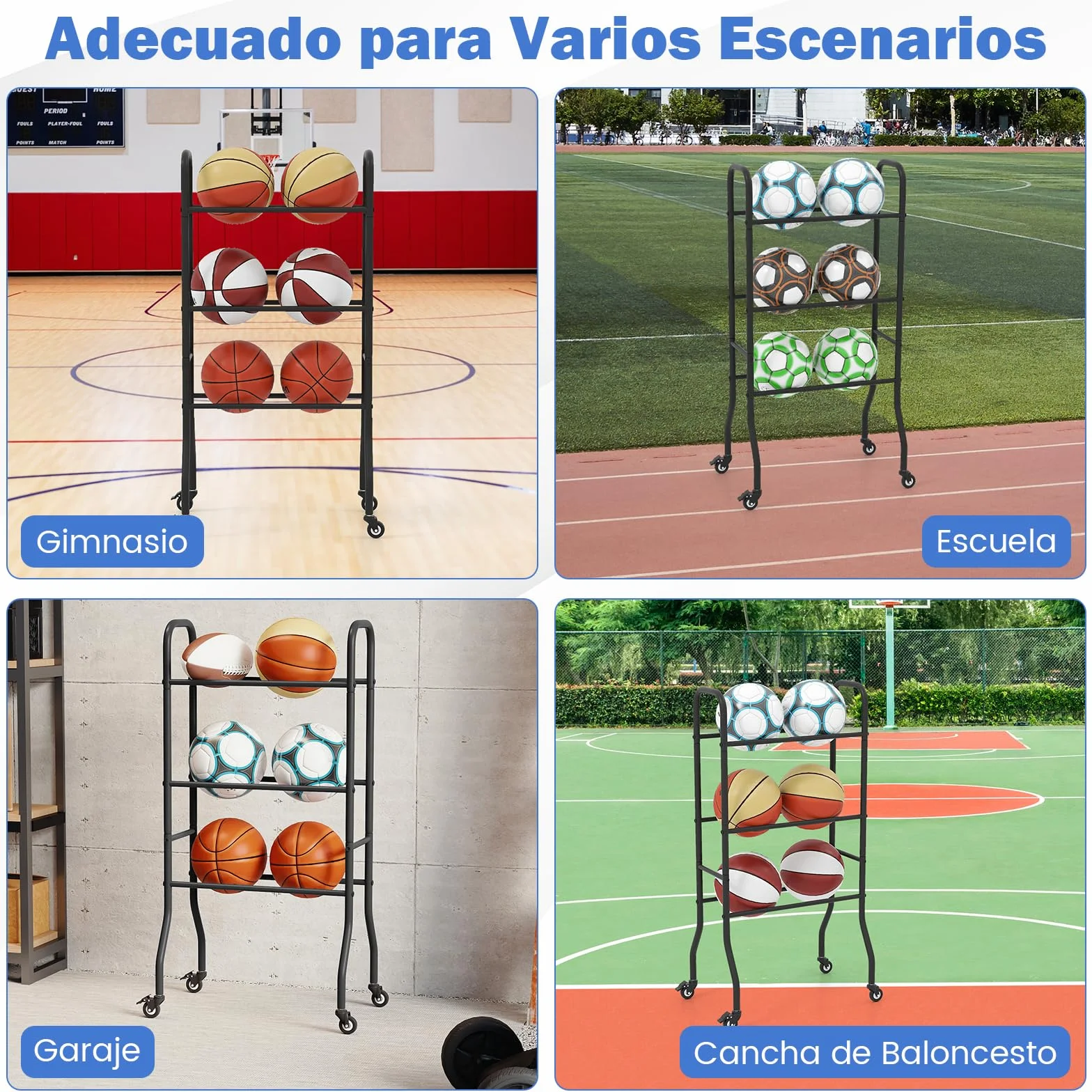 GOPLUS Estantería para Balones con Ruedas Bloqueables, Carro 3 Niveles, Almacenamiento para Baloncesto