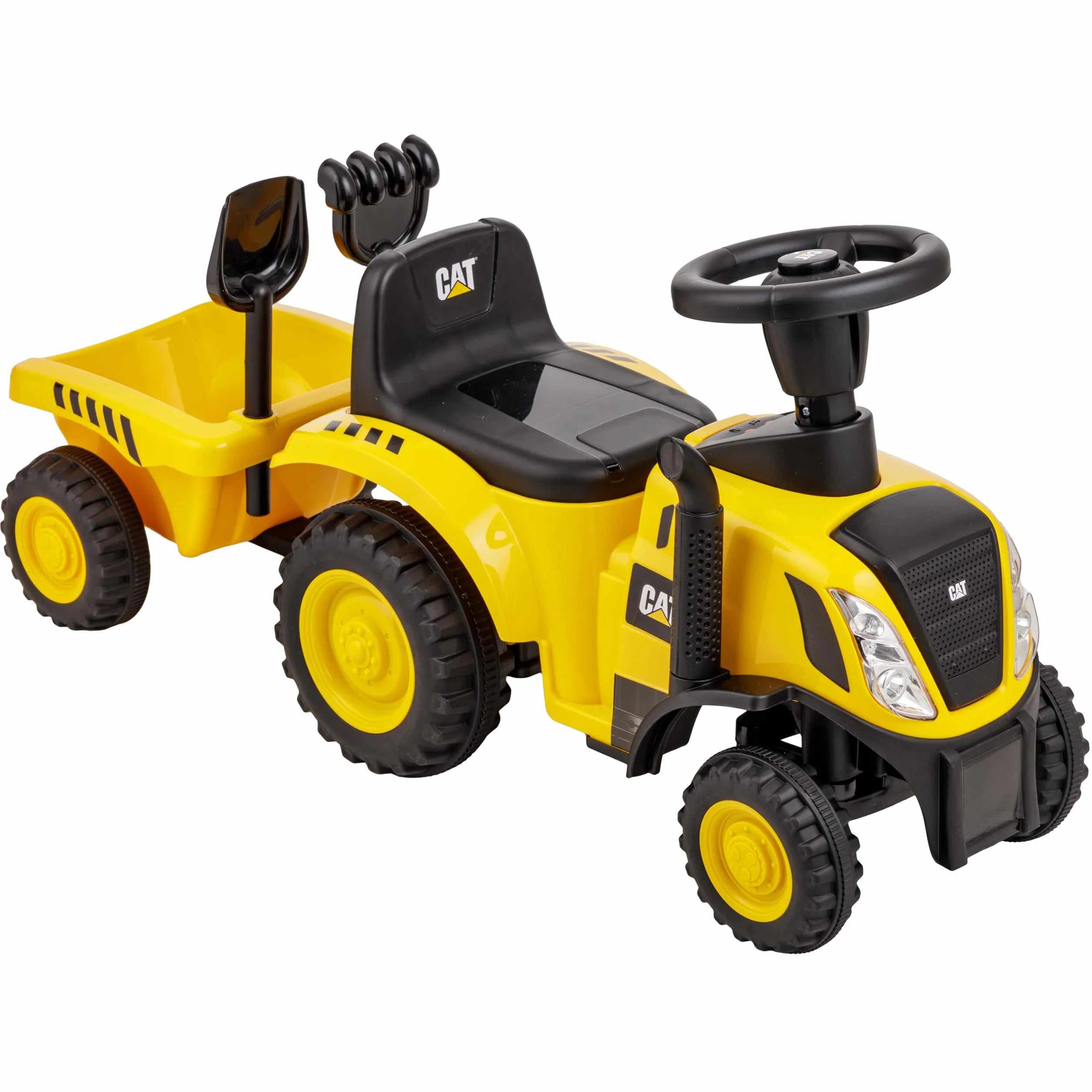 Baroni Toys Vehículo correpasillos Tractor Caterpillar para niños de 1 a 3 años, con Remolque, Sonidos realistas, Luces funcionales y Compartimento portaobjetos, para Interior y Exterior, 29x91x44 cm