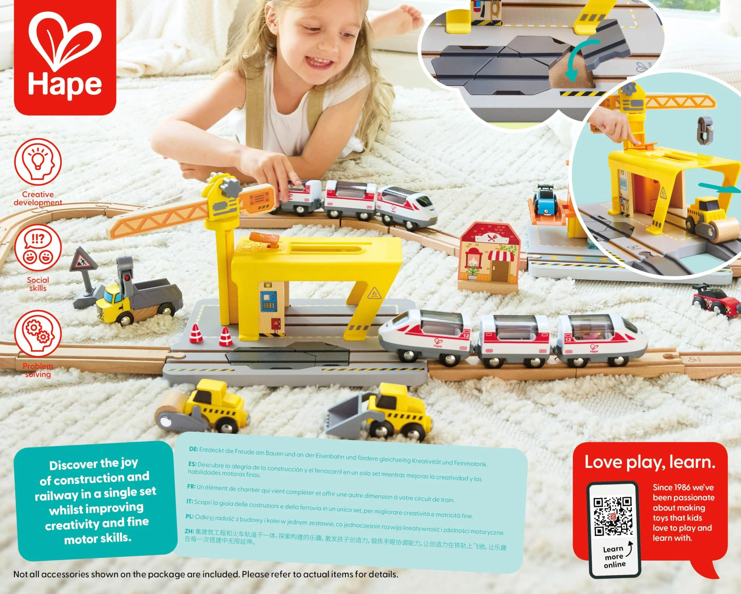 Grúa de construcción Hape para niños|Set Ampliable para Juego Creativo