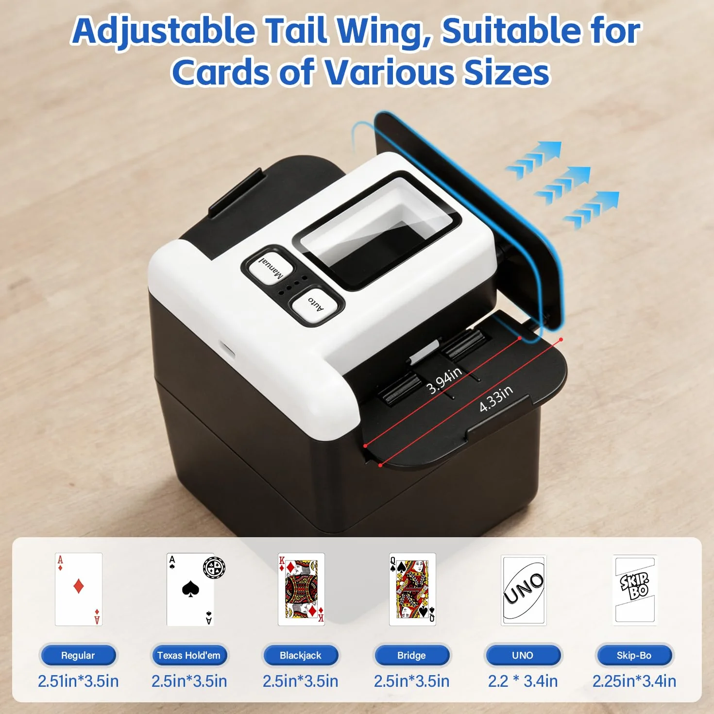 Barajador de Cartas Automático, Mezclador de Cartas Recargable, Card Shuffler Eléctrico con Batería de 2500 mAh, Barajeadora Automática con Aleta Trasera Ajustable, para Diferentes Tamaños de Carta