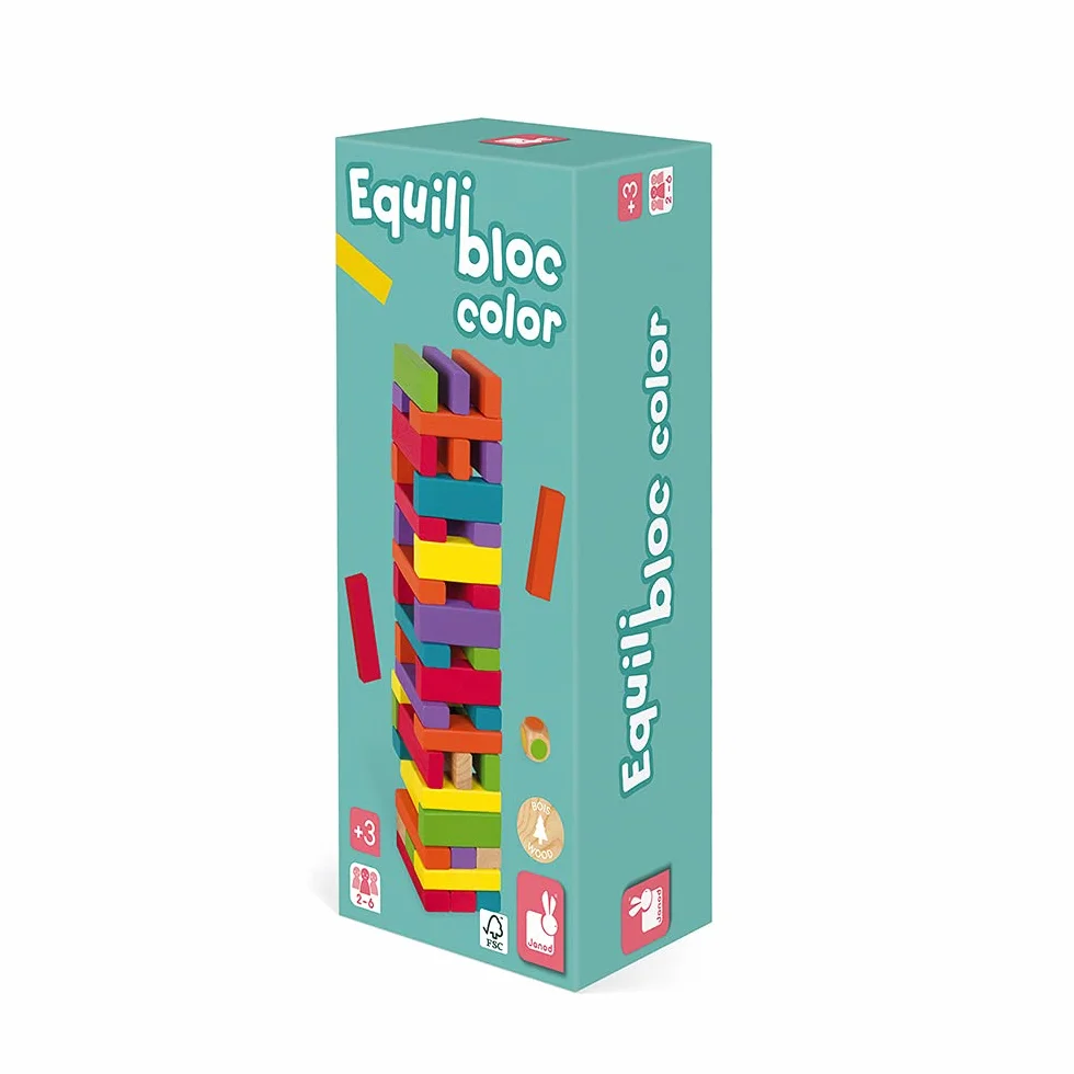 Equilibloc Color - Bloques de Construcción de Madera - 60 Piezas - Juego de Habilidad - Multicolor - Desde 3 Años