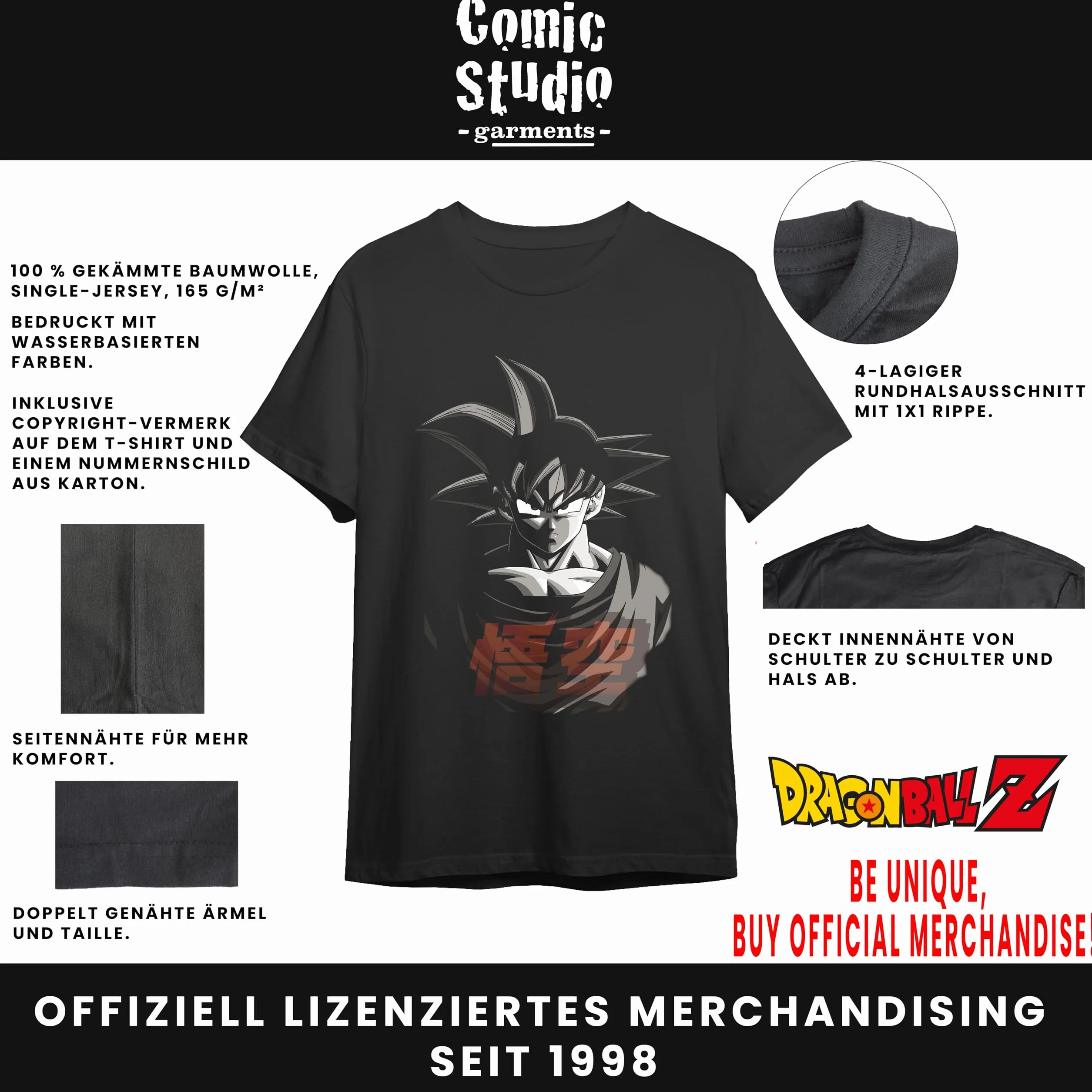 Dragon Ball Z Goku Camiseta Negra Oficial Licenciado M