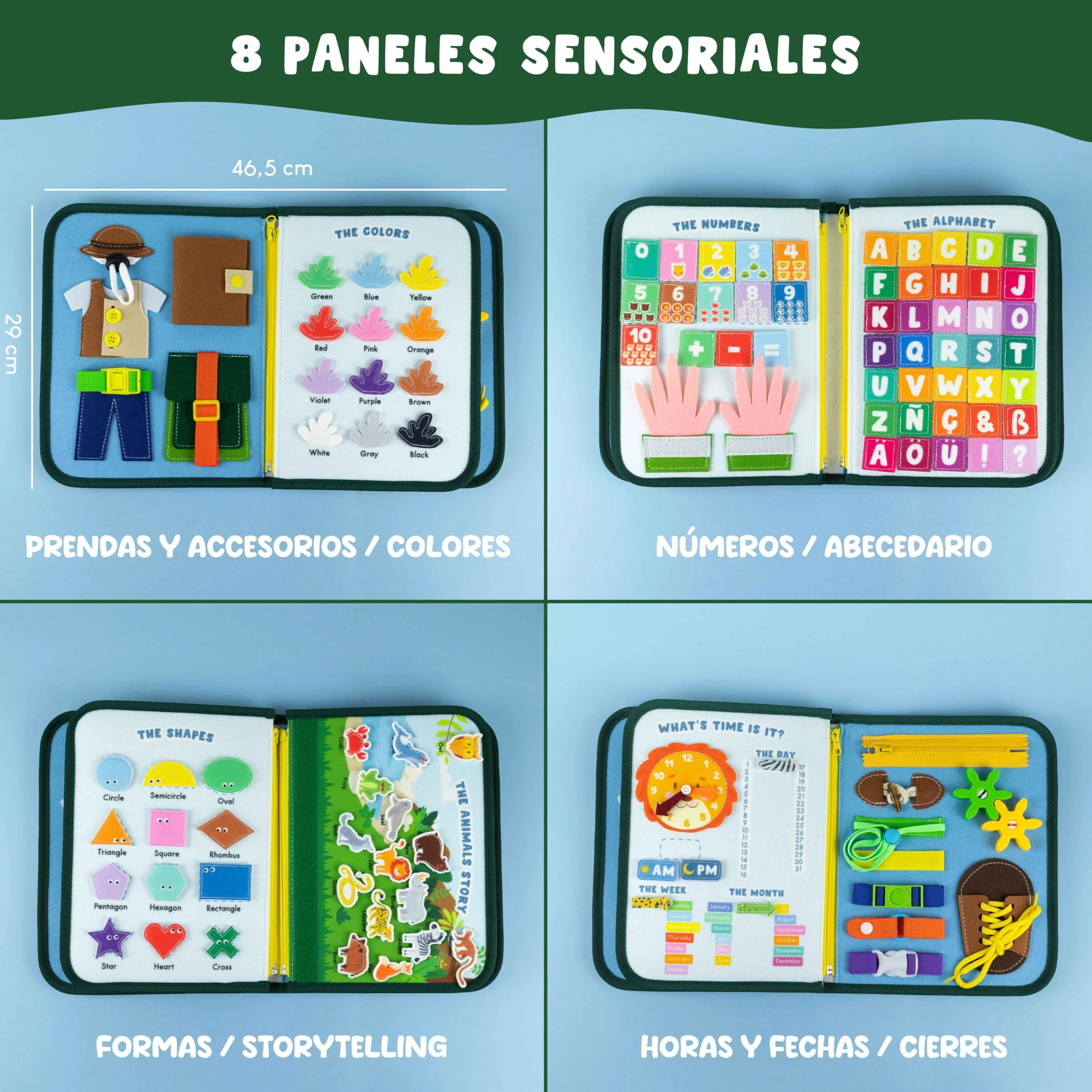 BONNYCO Busy Board Montessori de Fieltro, Maletin de Paneles Sensoriales Montessori. Tablero Busy Book, Juguetes Educativos Motricidad Fina. Juguetes Regalos para Niños y Niñas Cumpleaños, Navidad