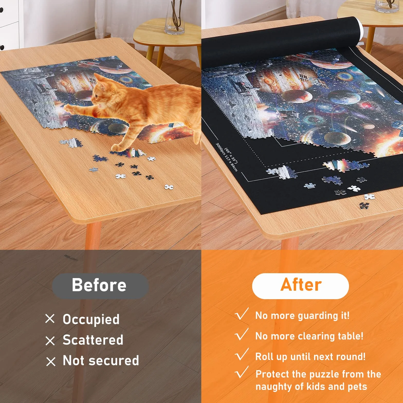 Tapete Puzzle, Tapete para Enrollar Puzzles, Tapete para Puzzles 3000 Piezas, Puzzle Mat Negro,Estera de Rompecabezas Portátil, Puzzle Mat Roll