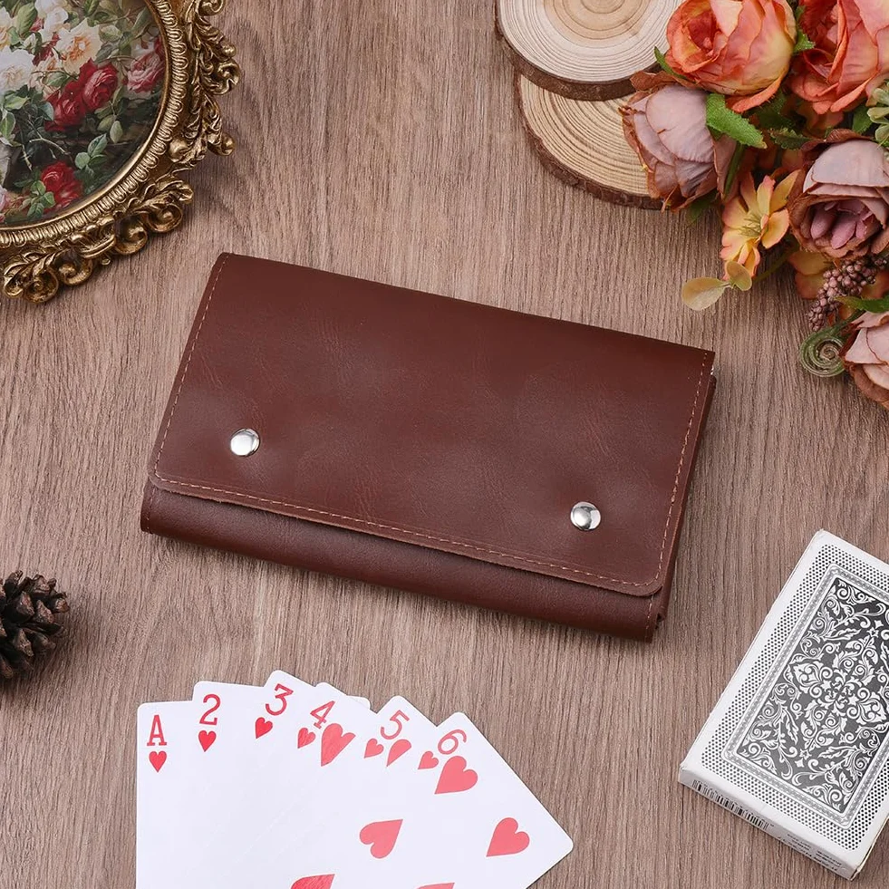 Estuche Protector de Cuero Sintético para Naipes, con Botón A Presión, Multiusos, Compatible con Billeteras, Organizador de Monedas Hecho A Mano para Póker, Bridge, Juegos de Mesa, Viajes