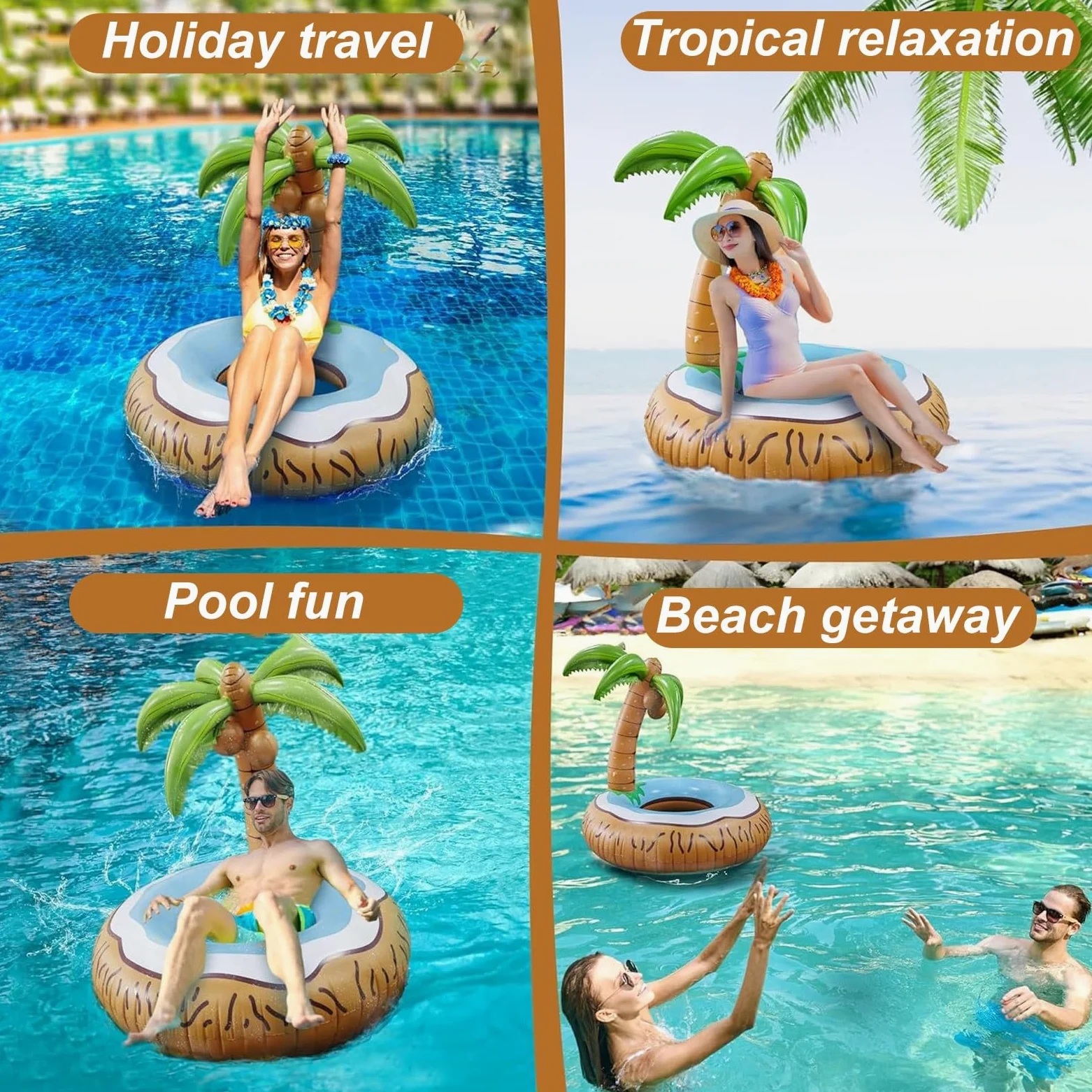 Colchonetas Hinchables para Piscinas, Flotador Piscina | Forma de Palmera, Aspecto Divertido, para Fiestas en la Playa, Junto al Mar