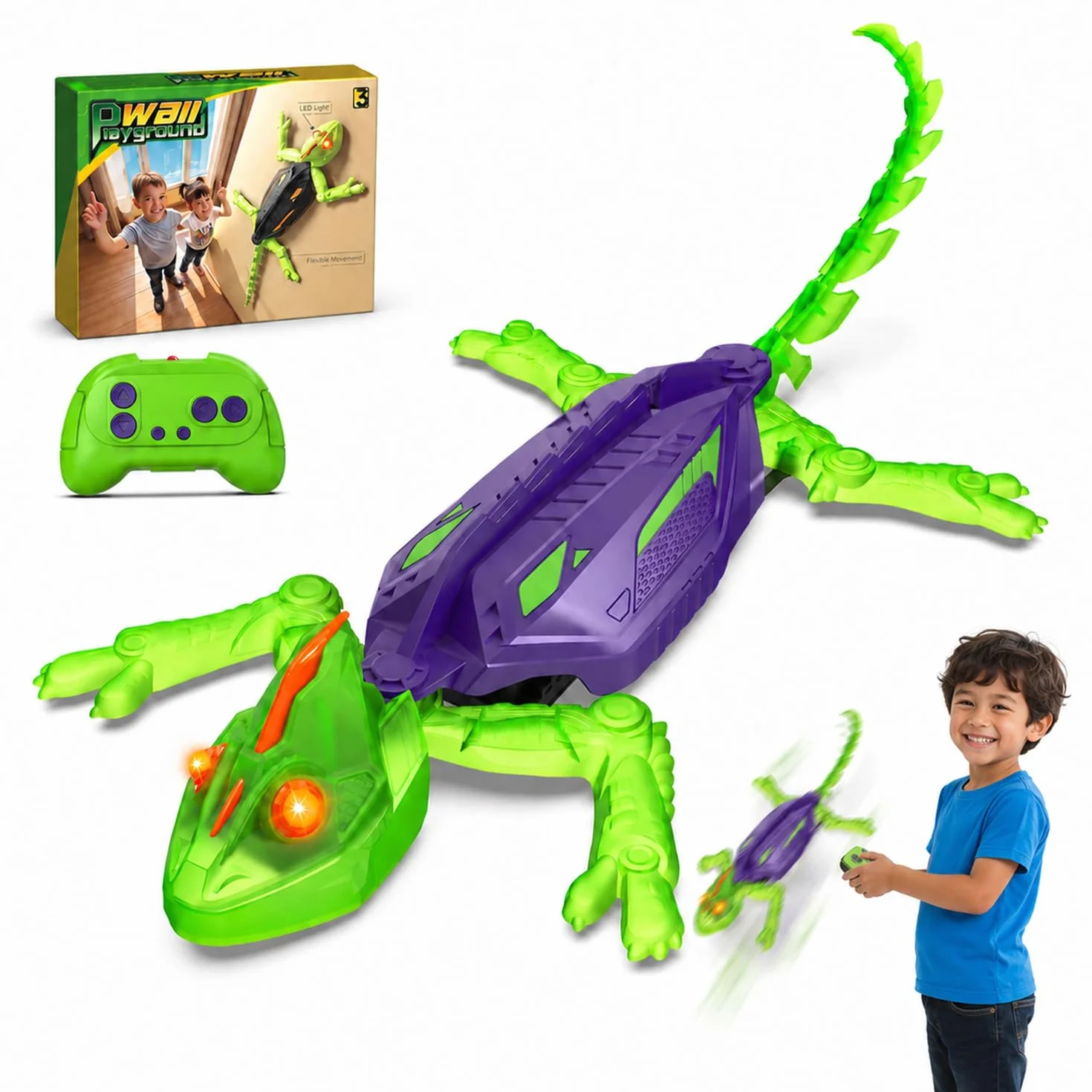 Goody King Lagarto Trepador Paredes - Robot Lagartija Teledirigida Que Trepa Paredes y Techos - Wallcrawler Gecko - Juguete con Movimientos Reales y Giro 360° - Regalo para Niños a Partir de 3 Años