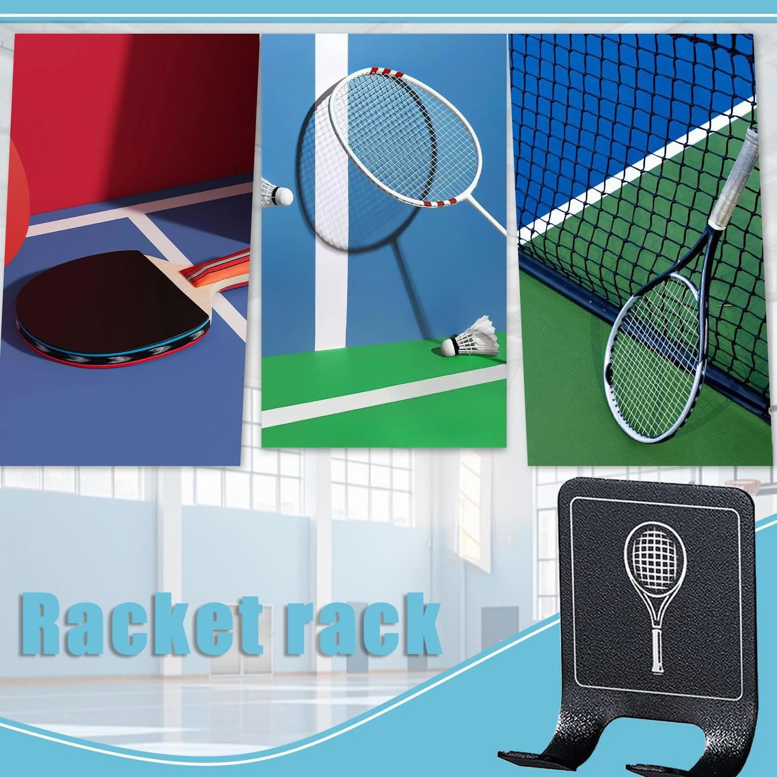 Soportes de raqueta de tenis resistentes para montaje en pared, soporte vertical ahorro espacio