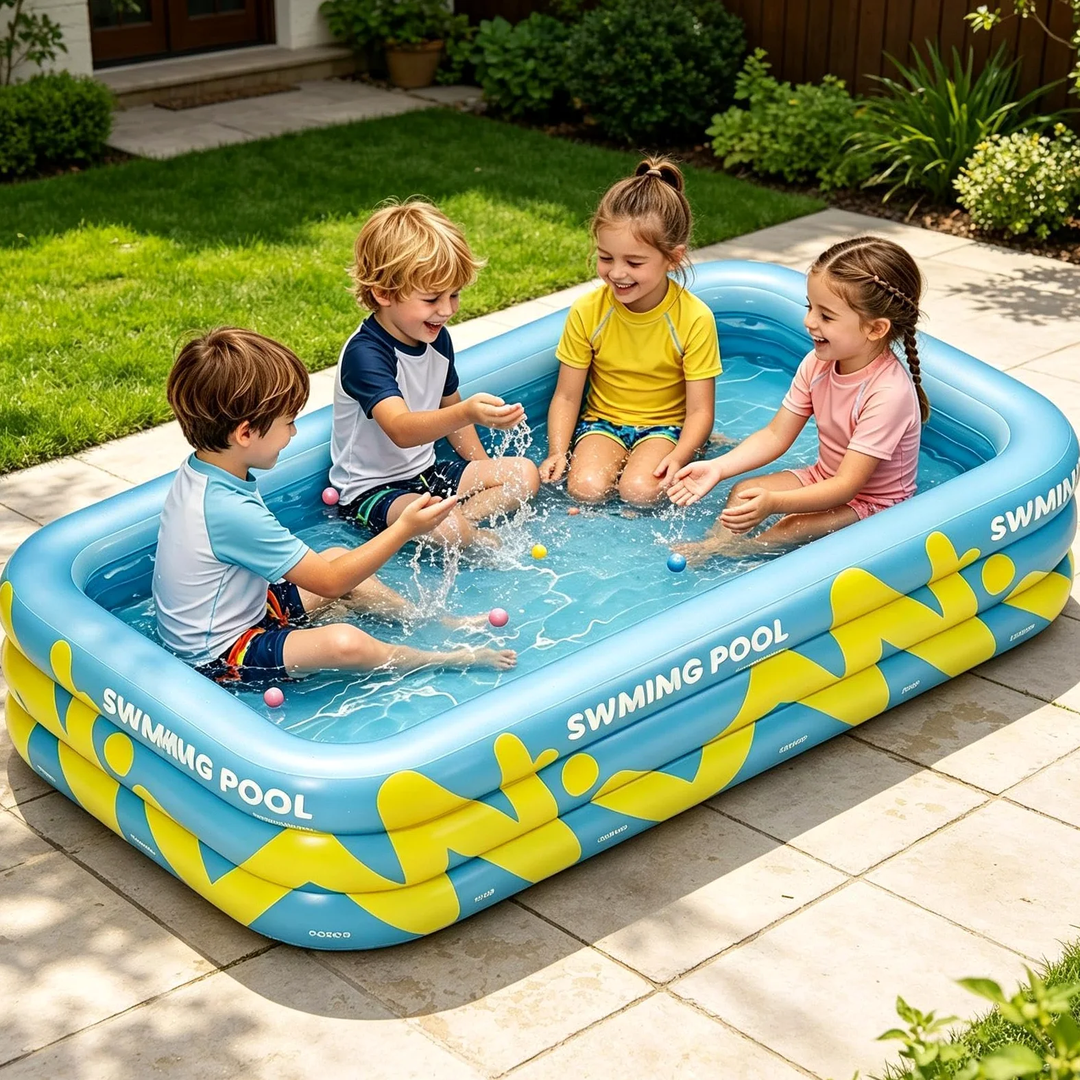 Piscina Hinchable Infantil 209,8 X 144,8 X 55,9 Cm Parque De Bolas | Piscina Exterior Hinchable Para Divertidas De Verano Al Aire Libre En Jardín, Patio Trasero, Césped Y