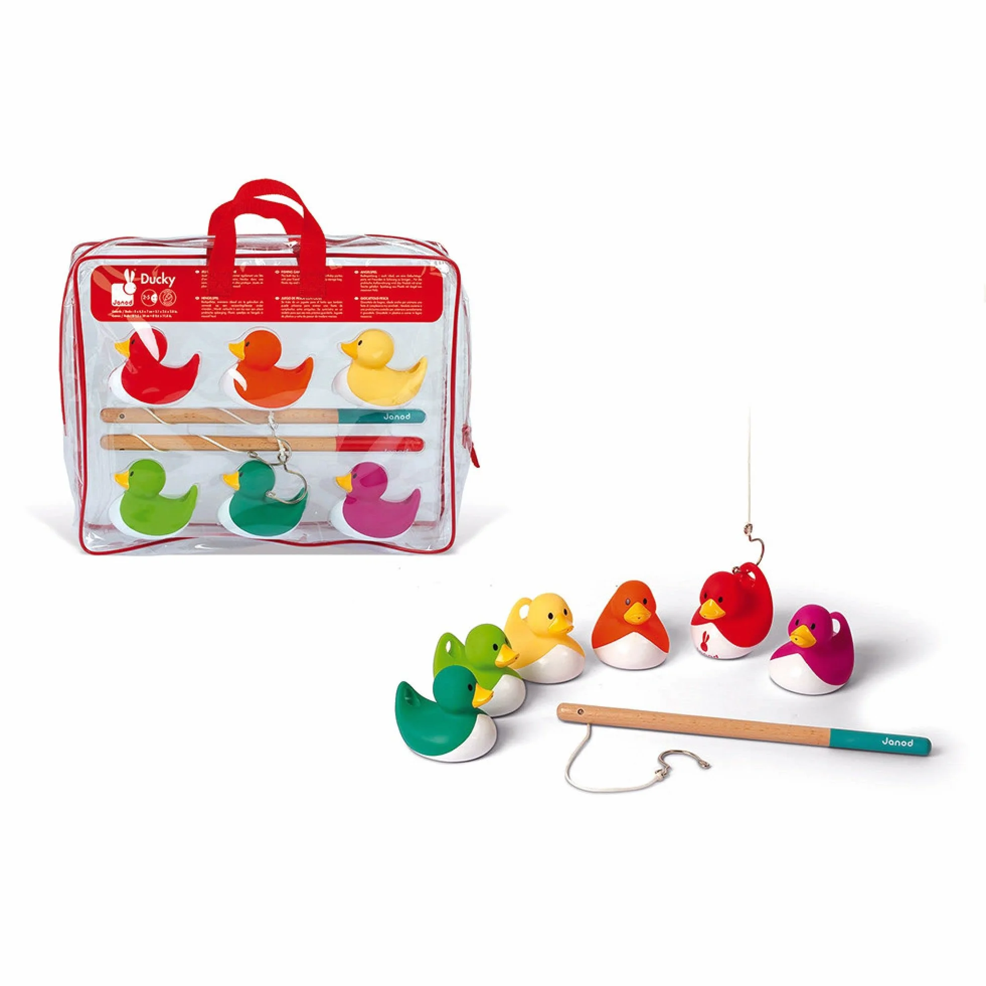 Janod Juego de Pesca Patos Ducky Multicolor 6 Patos 2 Cañas Pescar