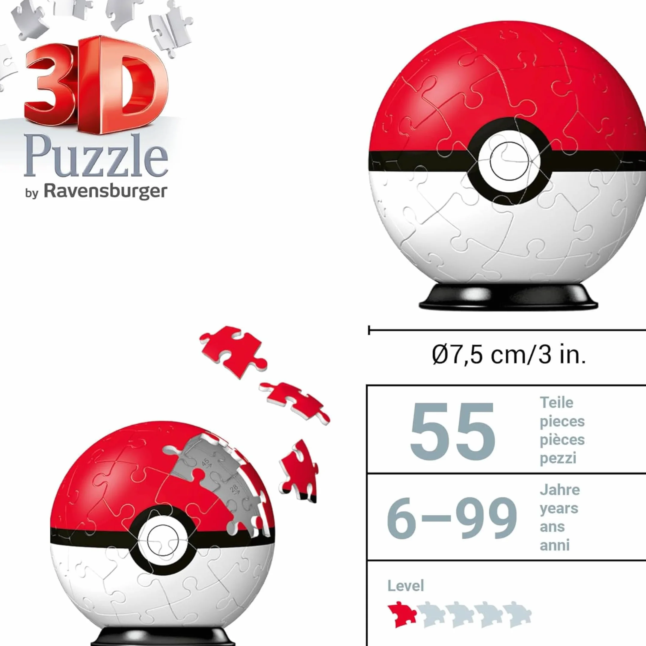 Ravensburger Puzzle 3D Niños Pokemon Pokeball 55 Piezas Montable Regalo 6+