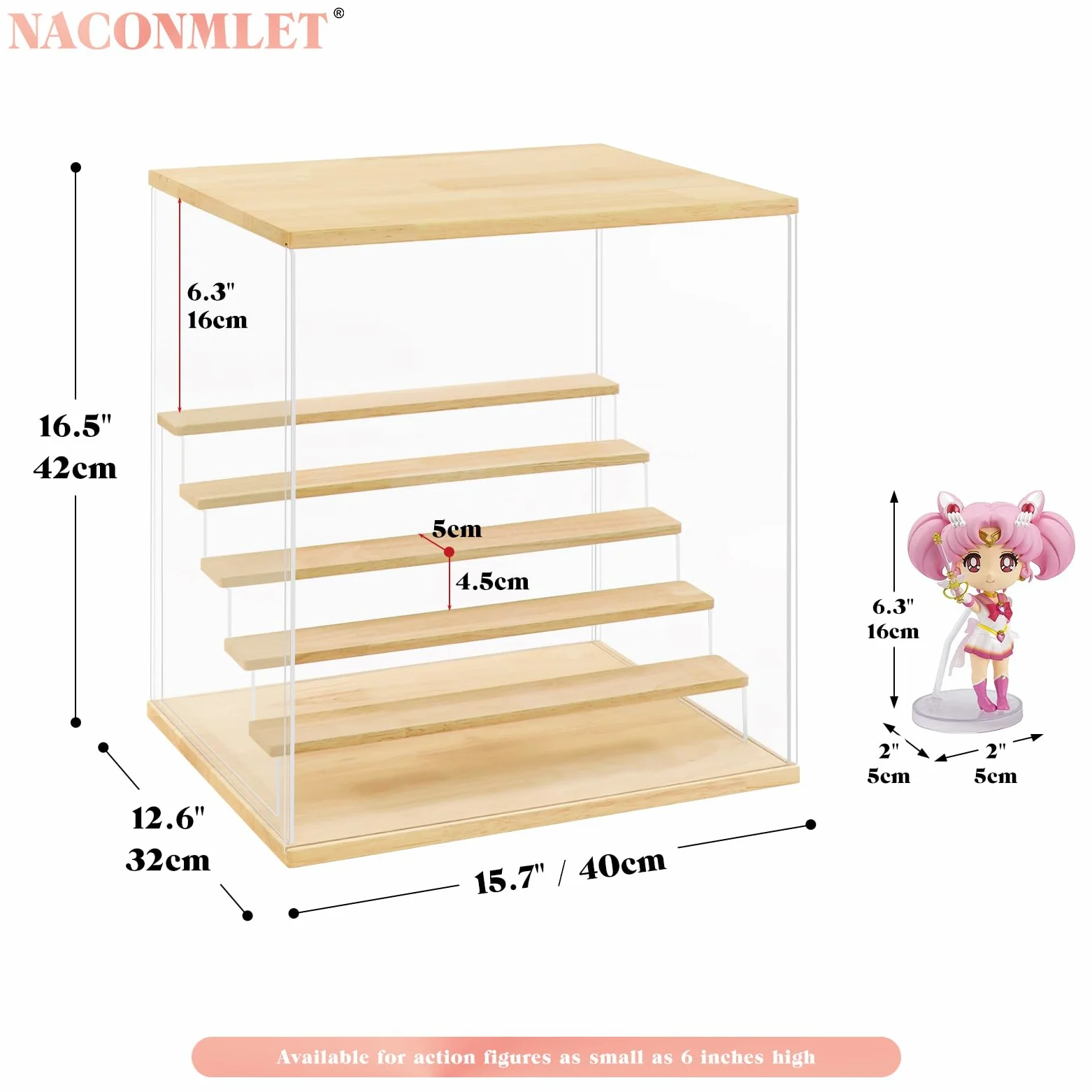 Vitrina acrílica transparente para figura con luz LED, soporte de exhibición de 6 niveles, caja de exhibición Funko Pop, vitrina de protección a prueba de polvo para coleccionables (pequeño 6 niveles