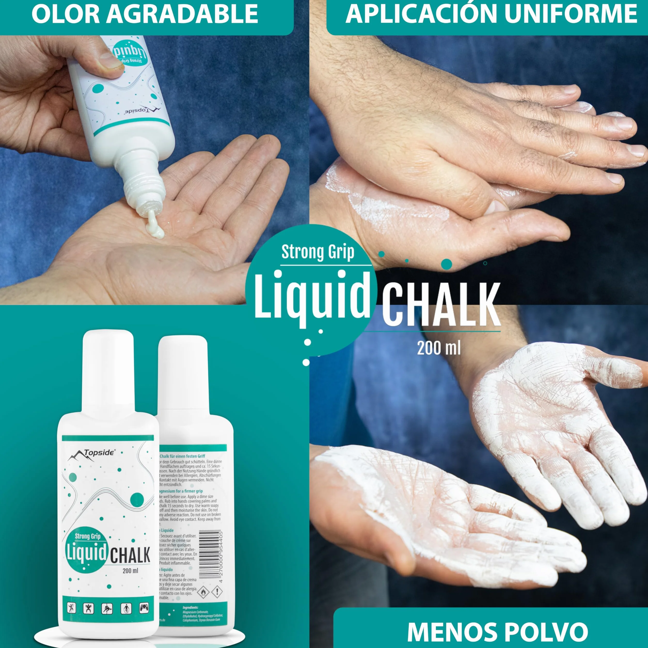 TOPSIDE® Magnesio Líquido 200 ml Liquid Chalk – Mejor Agarre para Escalada