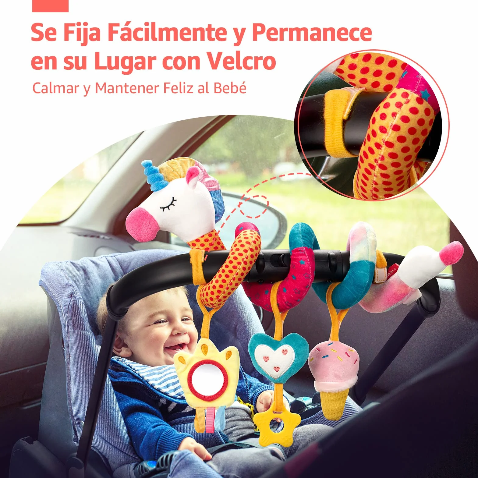 hahaland Colgantes para Cochecitos Juguetes Bebes 0 3 6 12 Meses, Espiral Actividades Juguetes Colgantes con Mordedor y Sonajero, Suave Peluches para Bebes Niños y Niñas Regalos Originales