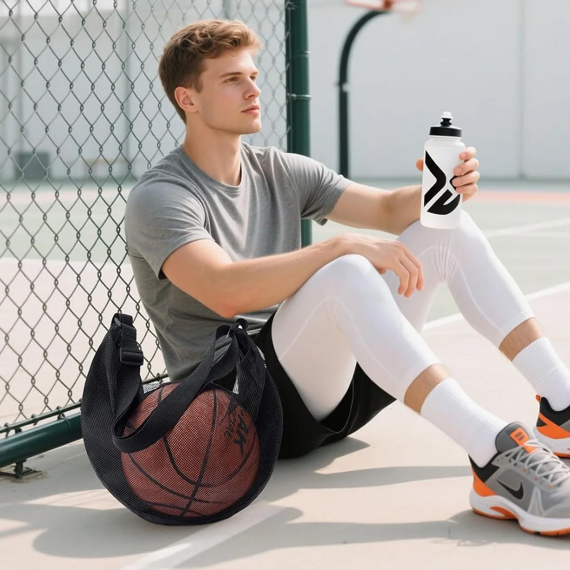 Bolsa de Red para Balones, Mochila de Entrenamiento para Baloncesto Fútbol Tenis, Negro
