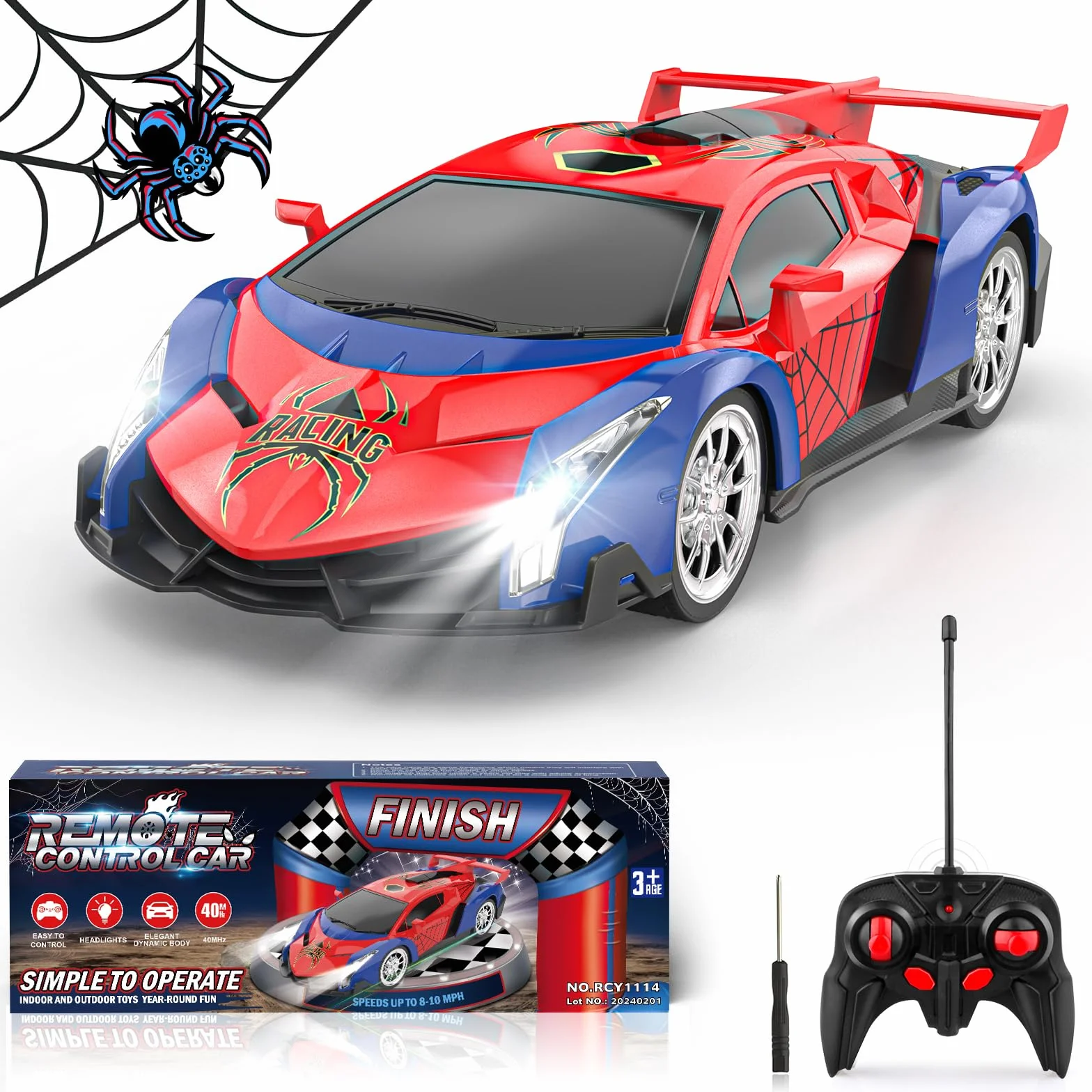 Mieryd Coche Teledirigido, Escala 1/18 Coches de Carreras Alta Velocidad Juguetes Niños 3 4 5 6 7 8 9 10 Años Juegos al Aire Libre Interior Drift RC Car con Luces Regalo Cumpleaños Navidad Niño Niña