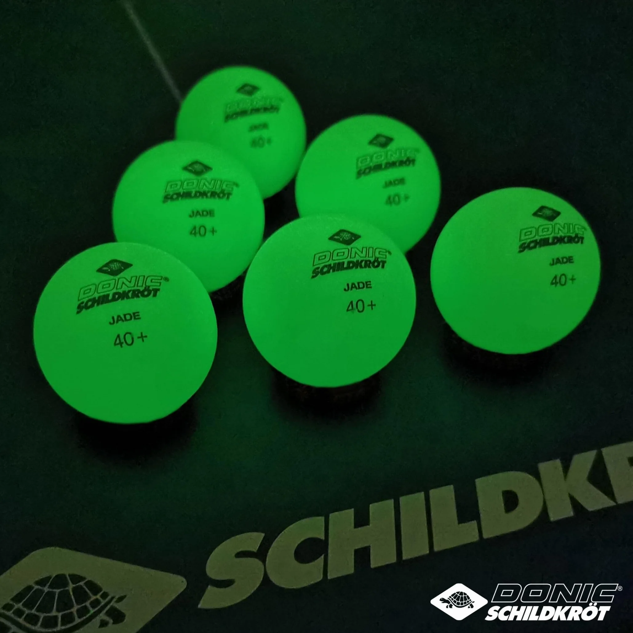 Donic-Schildkröt Pelotas de Tenis de Mesa Glow in The Dark, 6 Pelotas Fluorescentes Verde Claro, Poly 40+