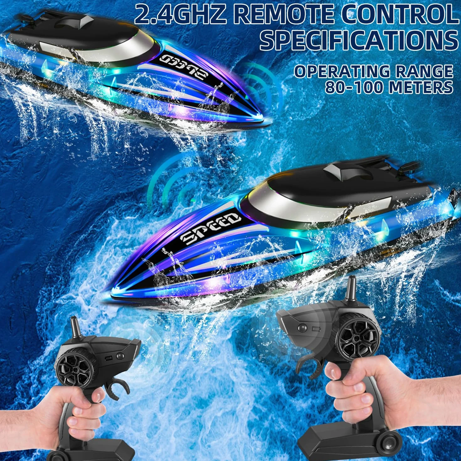 Barco teledirigido Rose con iluminación LED – Control 2,4G motorizado, impermeable y antivuelco – Lancha para niños, incluye 2 baterías