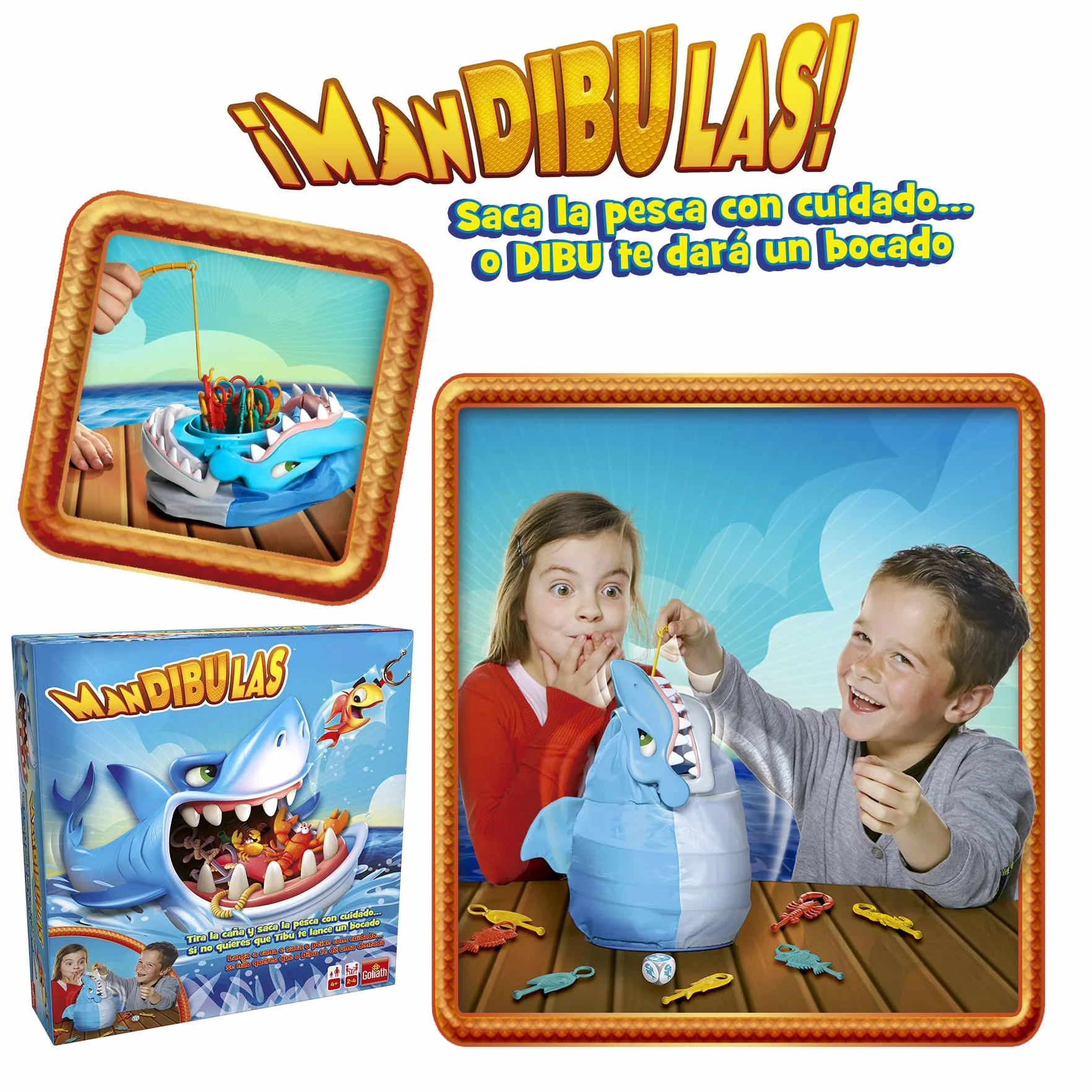 Mandibulas, Juego de Mesa. La pesca más divertida, Juego para niños partir de 4 años. Rescata los animalitos marinos sin que el Tiburón te atrape. Saca los peces de su mandíbula con tu caña de pescar
