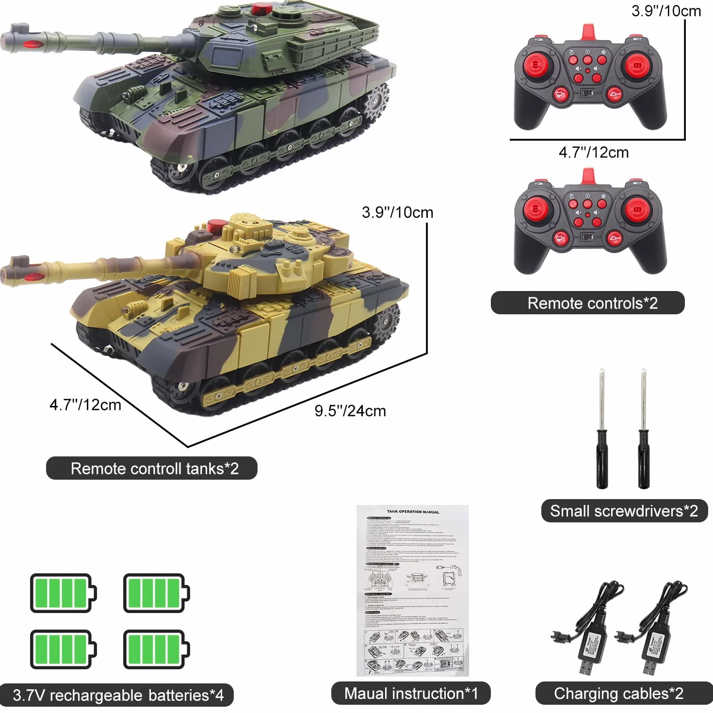 Tanque teledirigido con función de disparo por infrarrojos, 2,4 GHz, tanque de combate, juguete con torre giratoria de 360°, luz de sonido para demostración del coche, modelo de vehículo militar