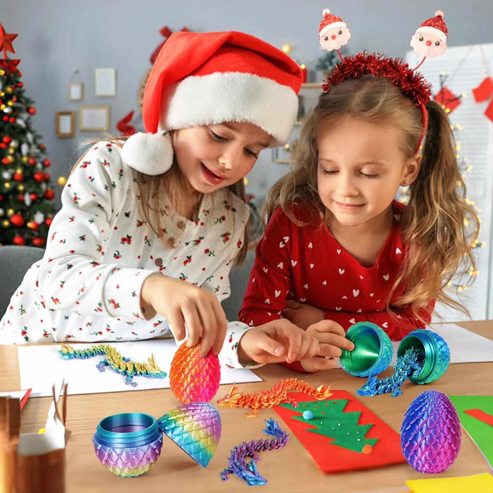 Set de 4 Huevos de dragón Impresos en 3D con Dragones articulados en su Interior Juguete Fidget de dragón para niños y Adultos Decoración para casa Oficina Regalo para Pascua Navidad cumpleaños