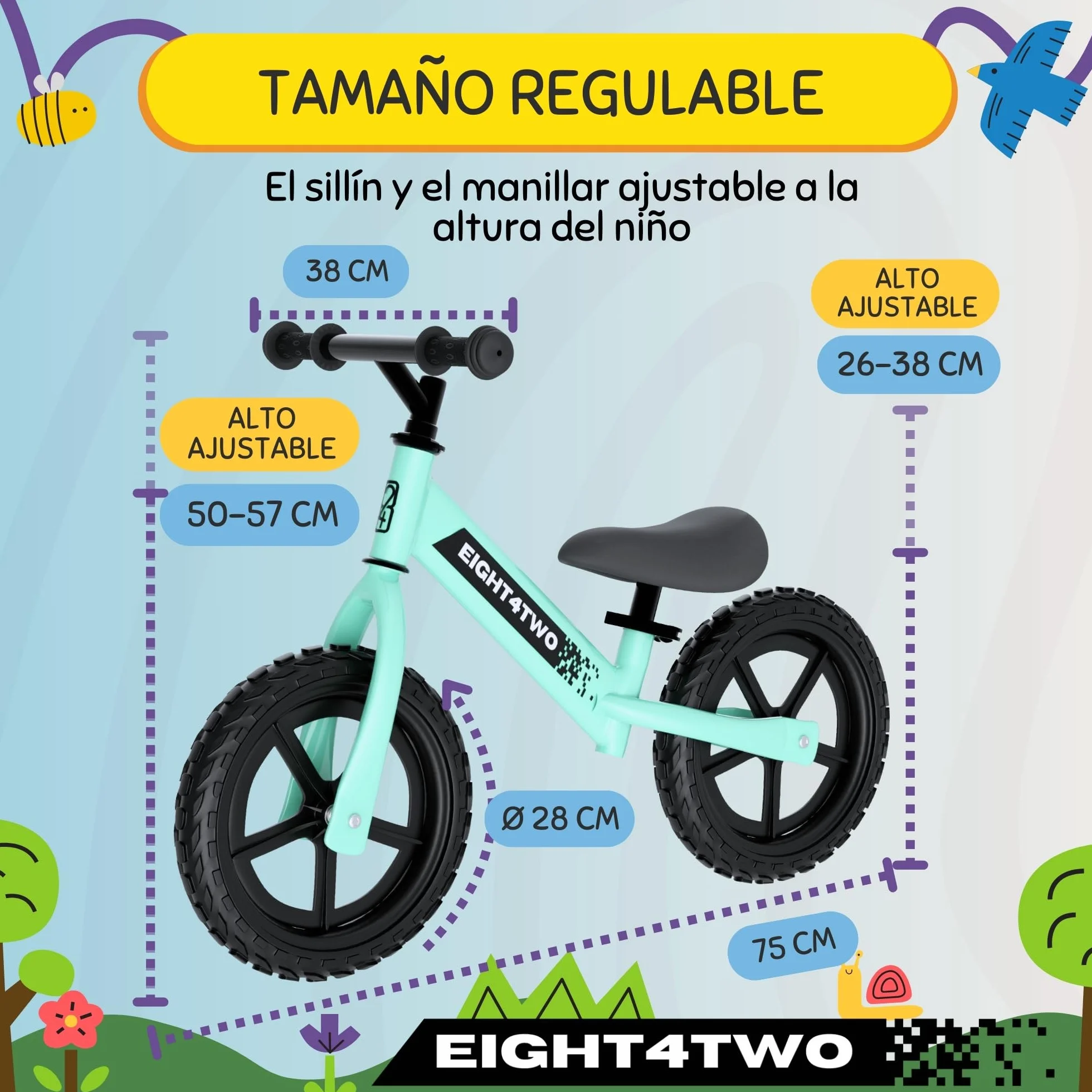 EIGHT4TWO Bicicleta sin Pedales para niño 2, 3, 4 y 5 años - Bici sin Pedales Ideal para Equilibrio - Juguetes para niños de 2, 3, 4 y 5 años.