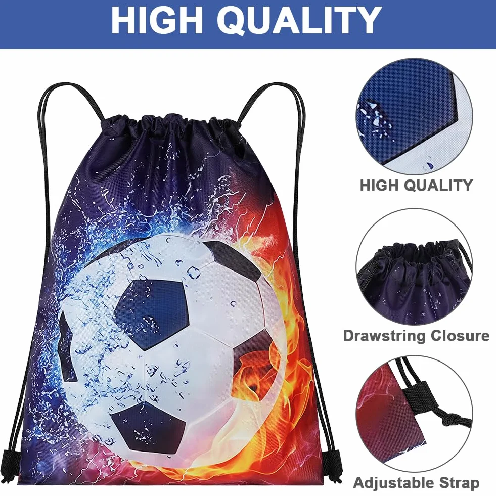 DiULi Mochila de Cuerda Deportiva con Estampado de Fútbol para Gimnasio, Playa y Viajes
