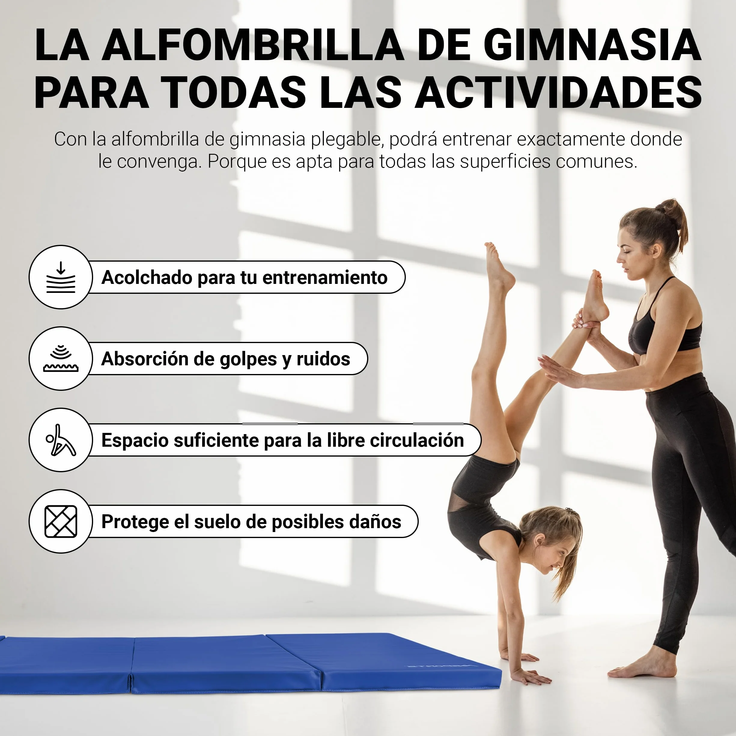 MSPORTS Esterilla de gimnasia plegable 190 x 80 x 5 cm para casa y niños